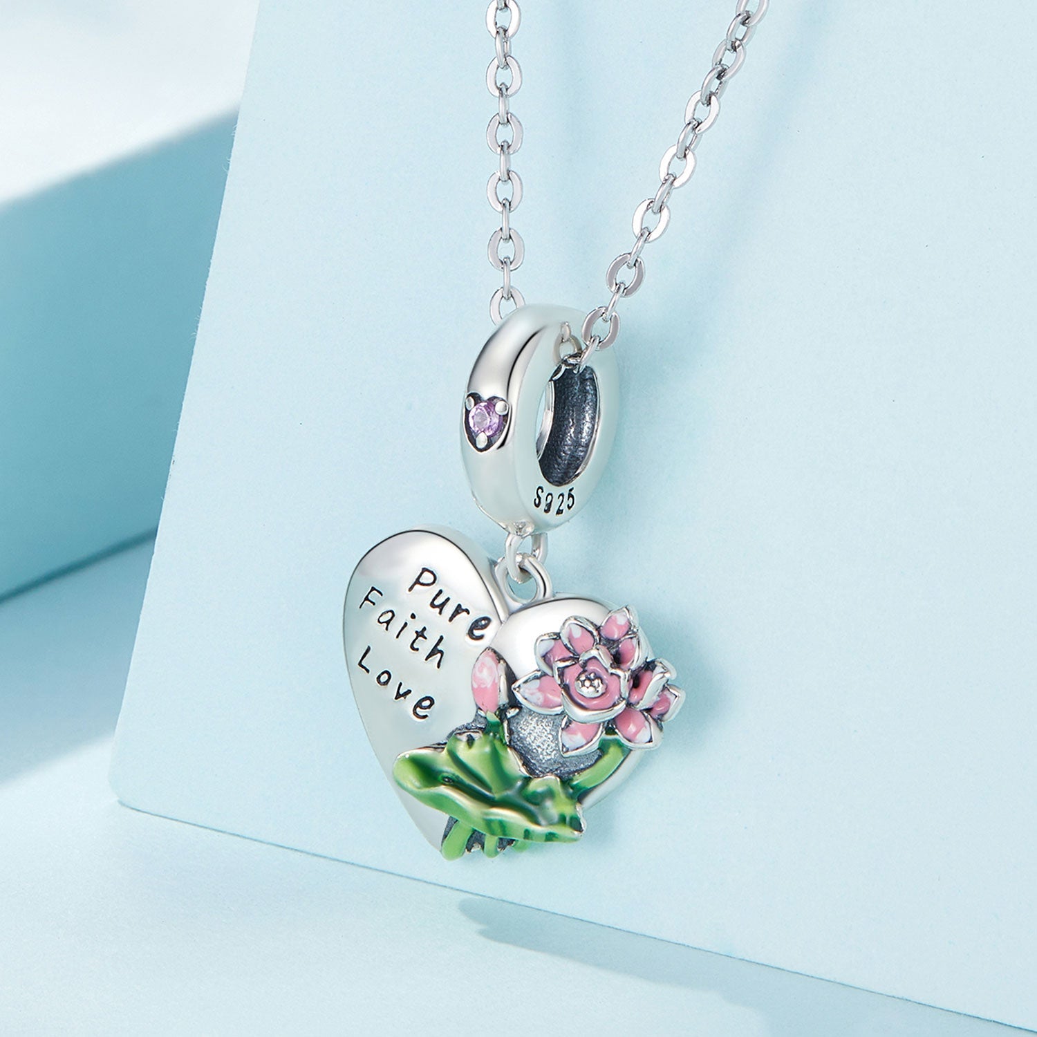 Silver Charm Pure Faith Love Lotus Flower CZ Charm For Sale - sursenso Charm