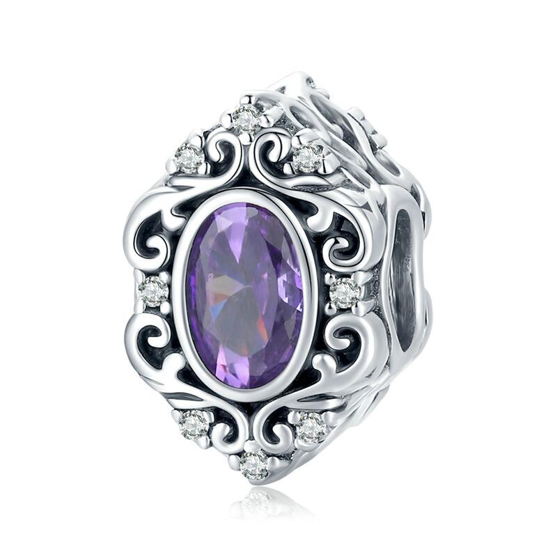 Silver Charm Purple Crystal Bead Pattern CZ Charm For Sale - sursenso Charm