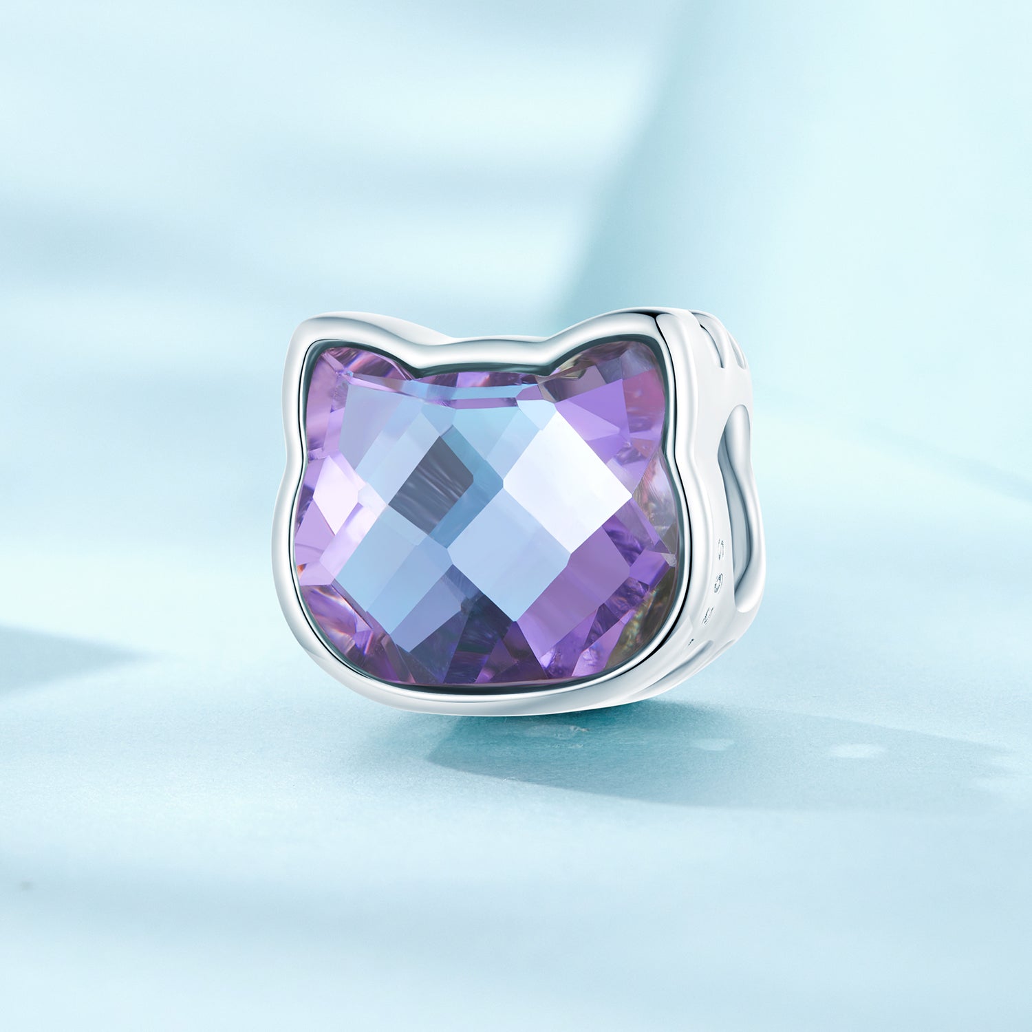 Silver Charm Purple Glass Cat Face Charm For Sale - sursenso Charm