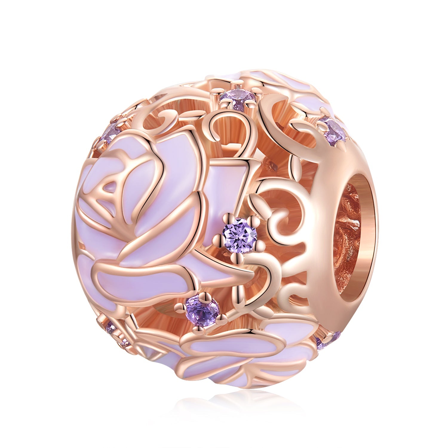 Silver Charm Purple Rose Cluster Rose Gold CZ Charm For Sale - sursenso Charm