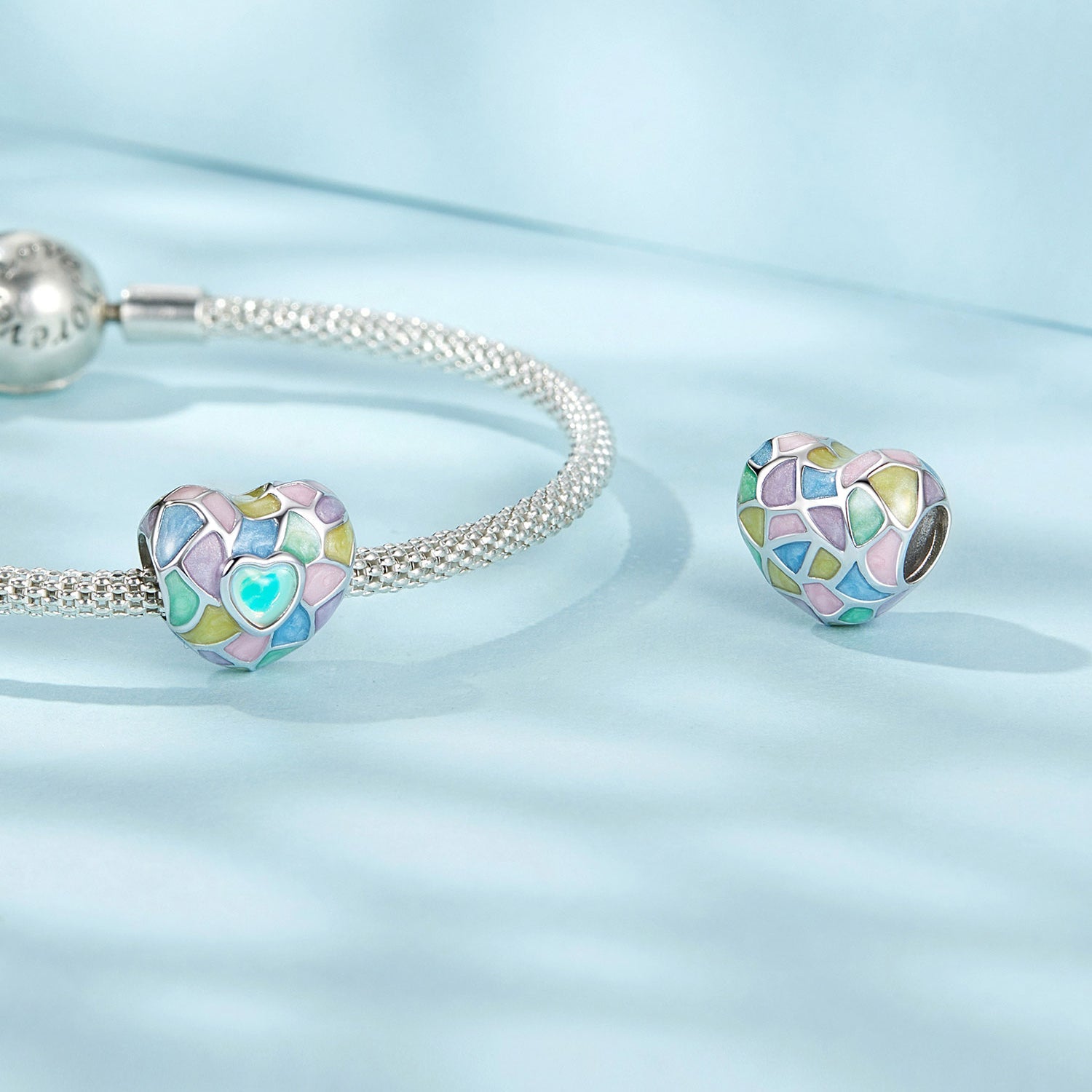 Silver Charm Rainbow Heart Charm For Sale - sursenso Charm