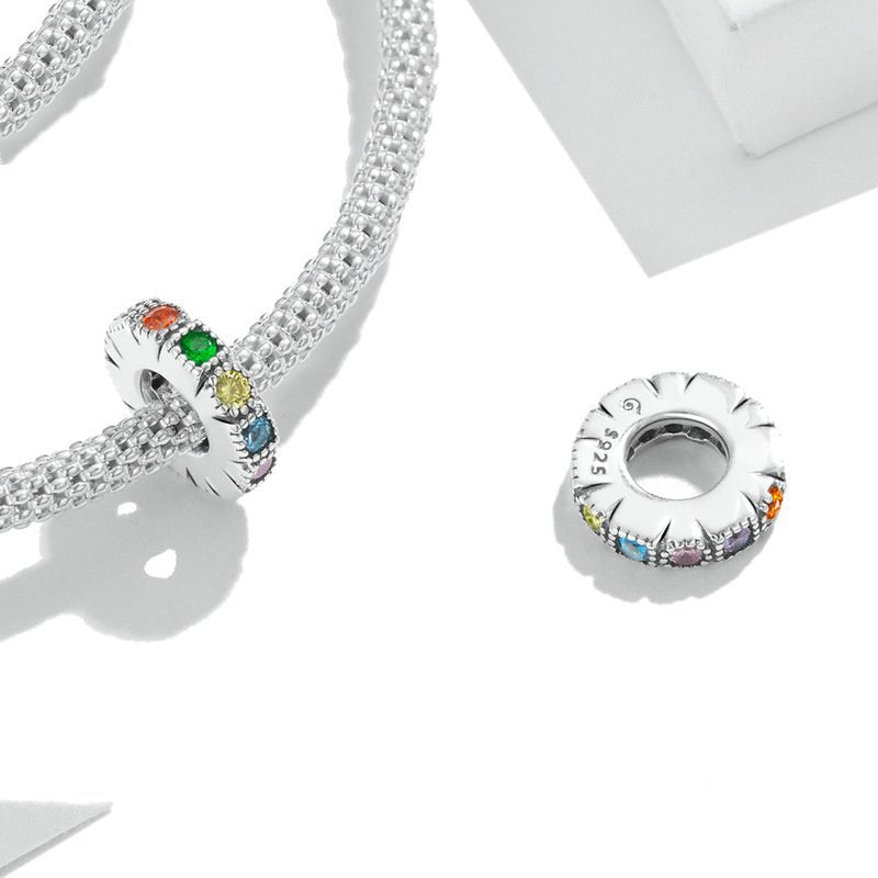 Silver Charm Rainbow Stone Color Bead CZ Charm For Sale - sursenso Charm