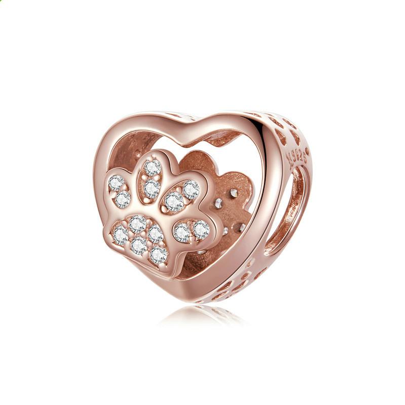 Silver Charm Rose Gold Pet Cat Paw CZ Charm For Sale - sursenso Charm