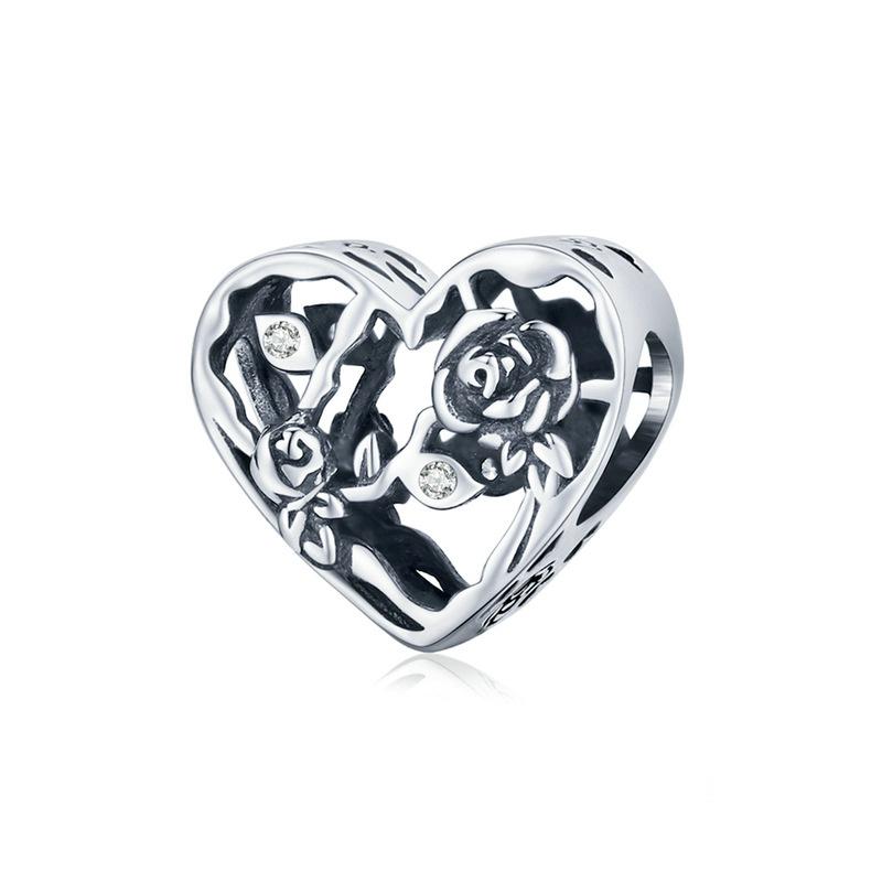 Silver Charm Rose Love Heart Bead Charm For Sale - sursenso Charm