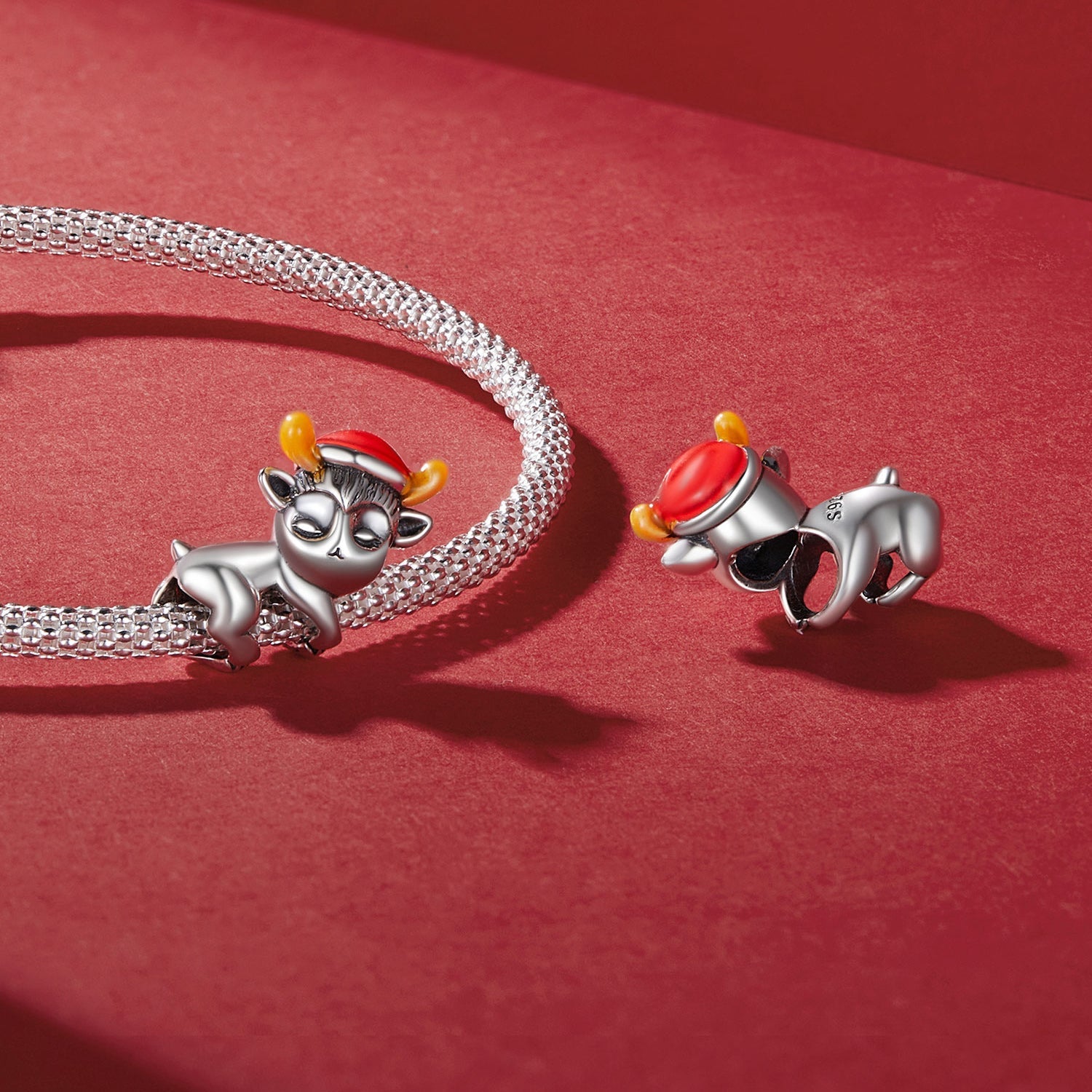 Silver Charm Santa Hat Luminous Elk Charm For Sale - sursenso Charm