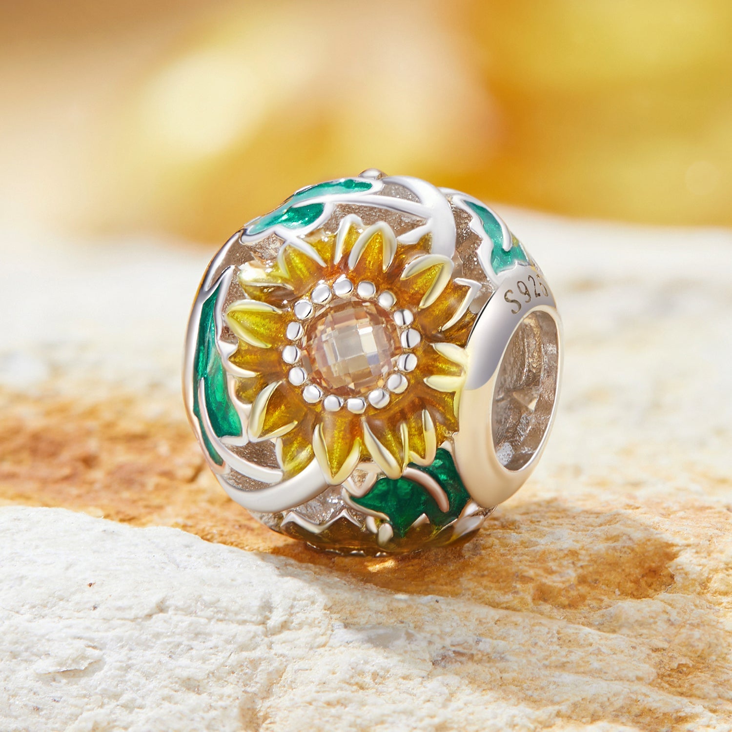 Silver Charm Sunflower Round CZ Charm For Sale - sursenso Charm