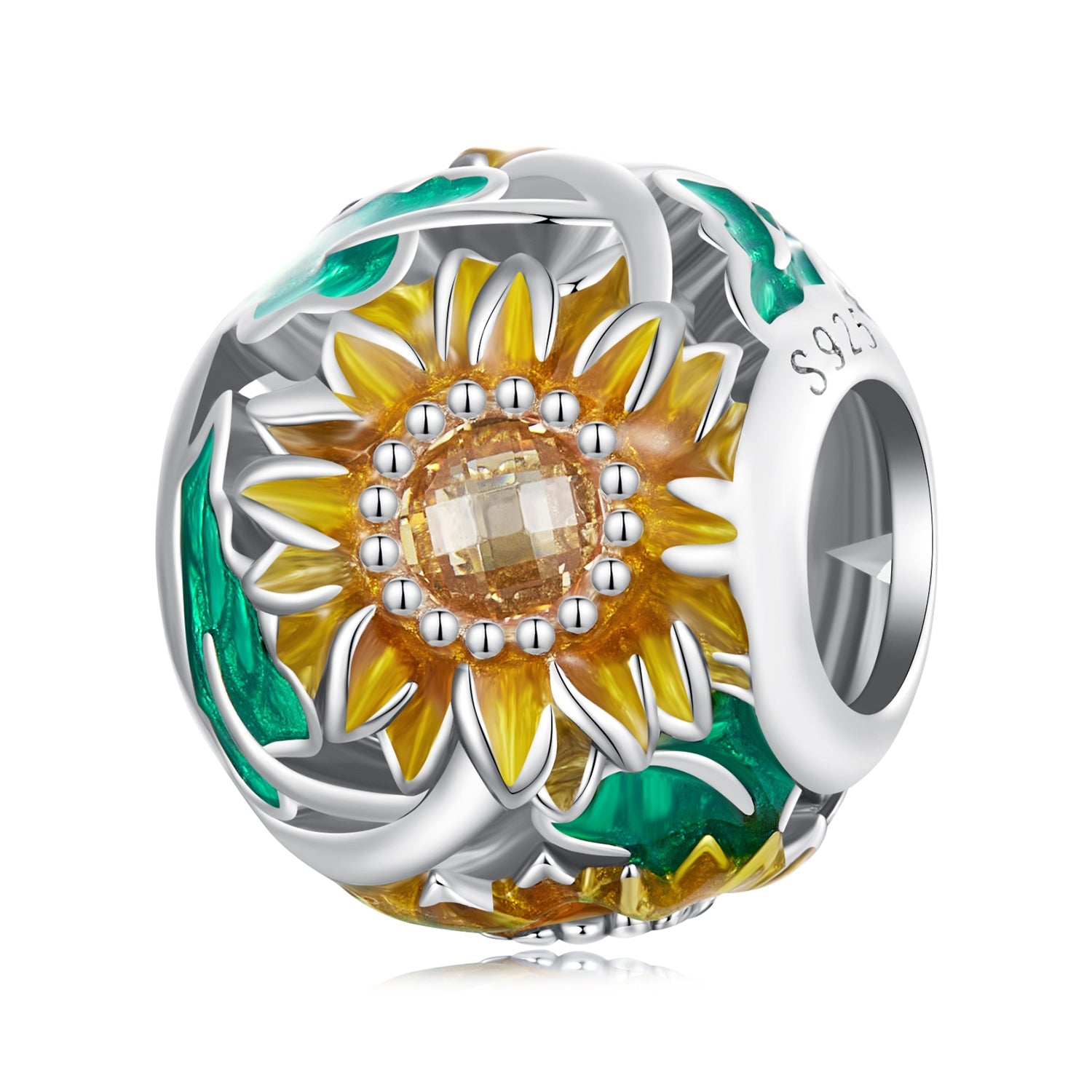 Silver Charm Sunflower Round CZ Charm For Sale - sursenso Charm