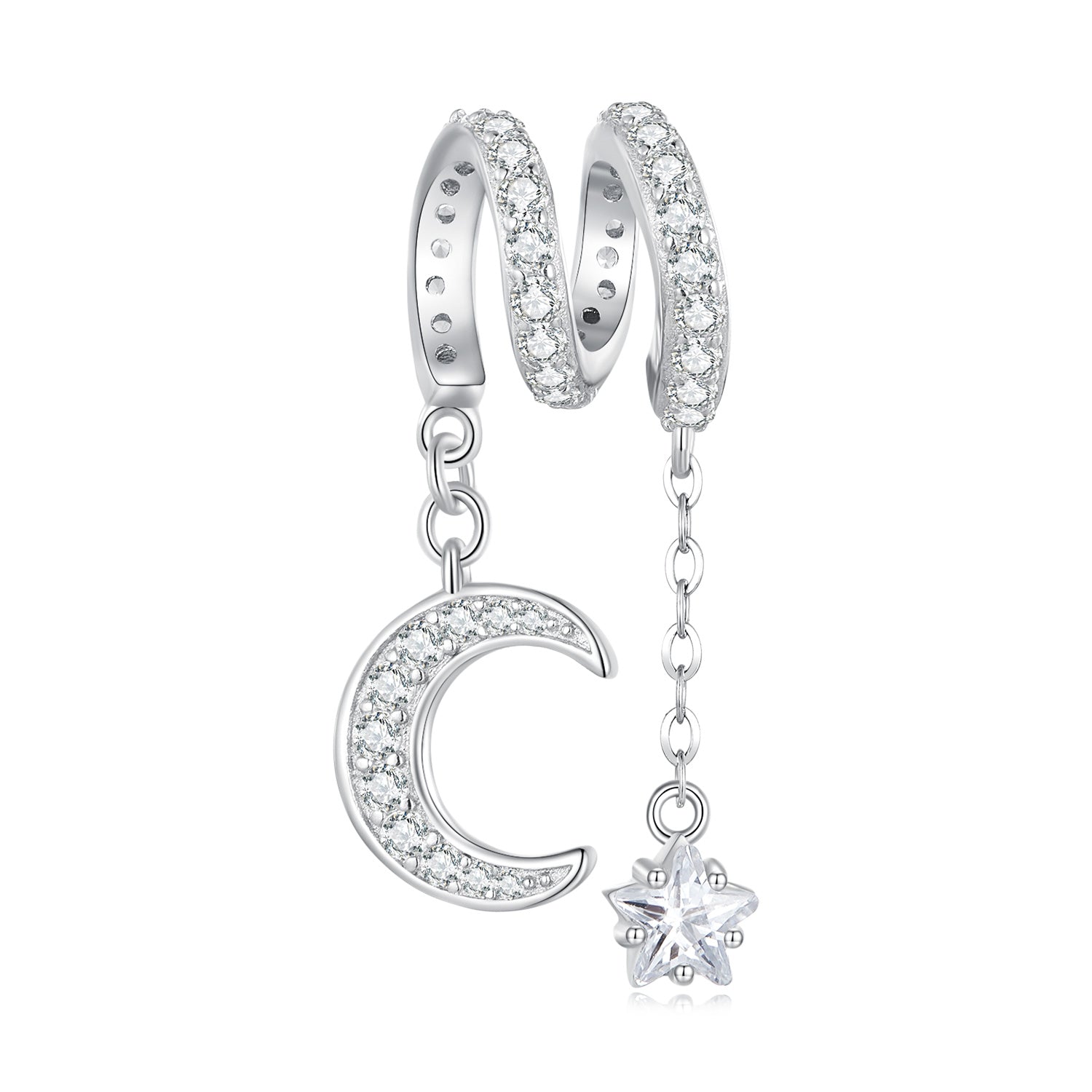 Silver Charm Swaying Moon Star CZ Charm For Sale - sursenso Charm