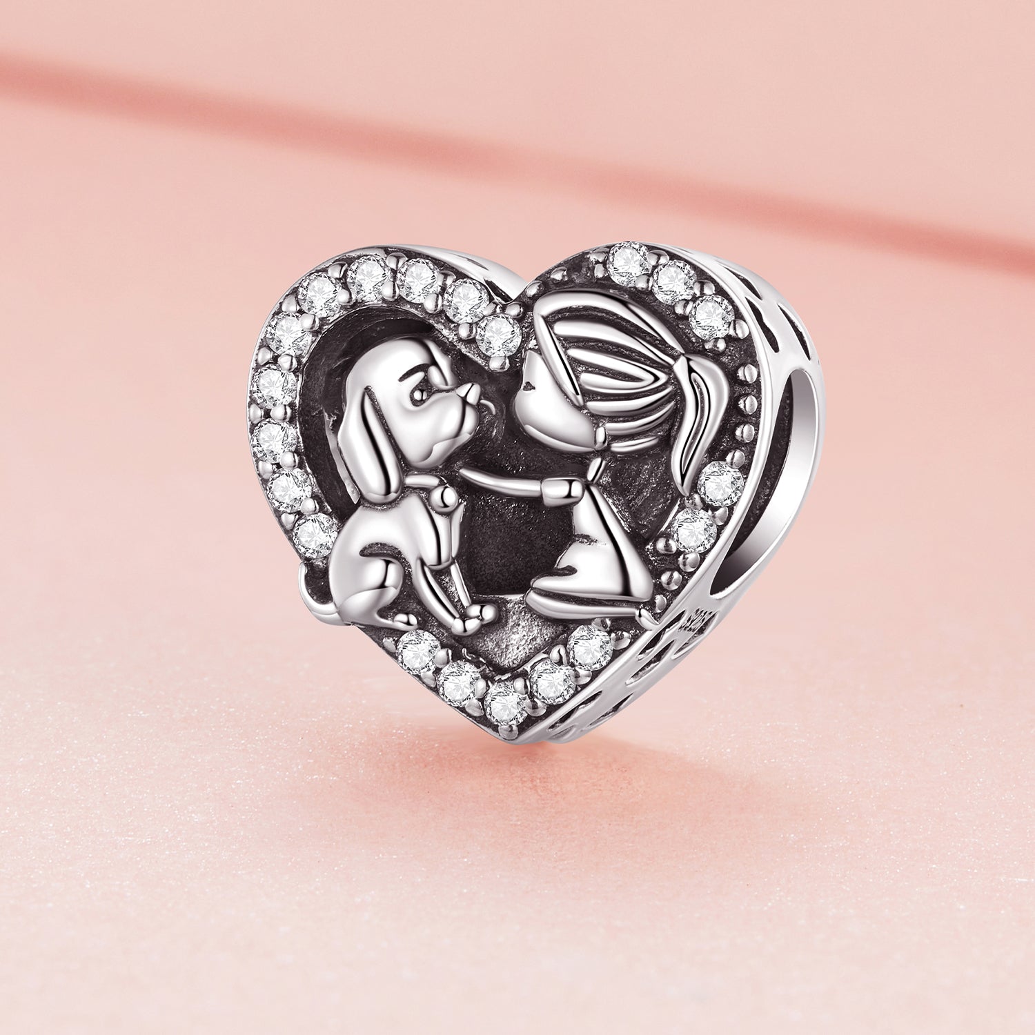 Silver Charm The Girl and The Pet CZ Charm For Sale - sursenso Charm