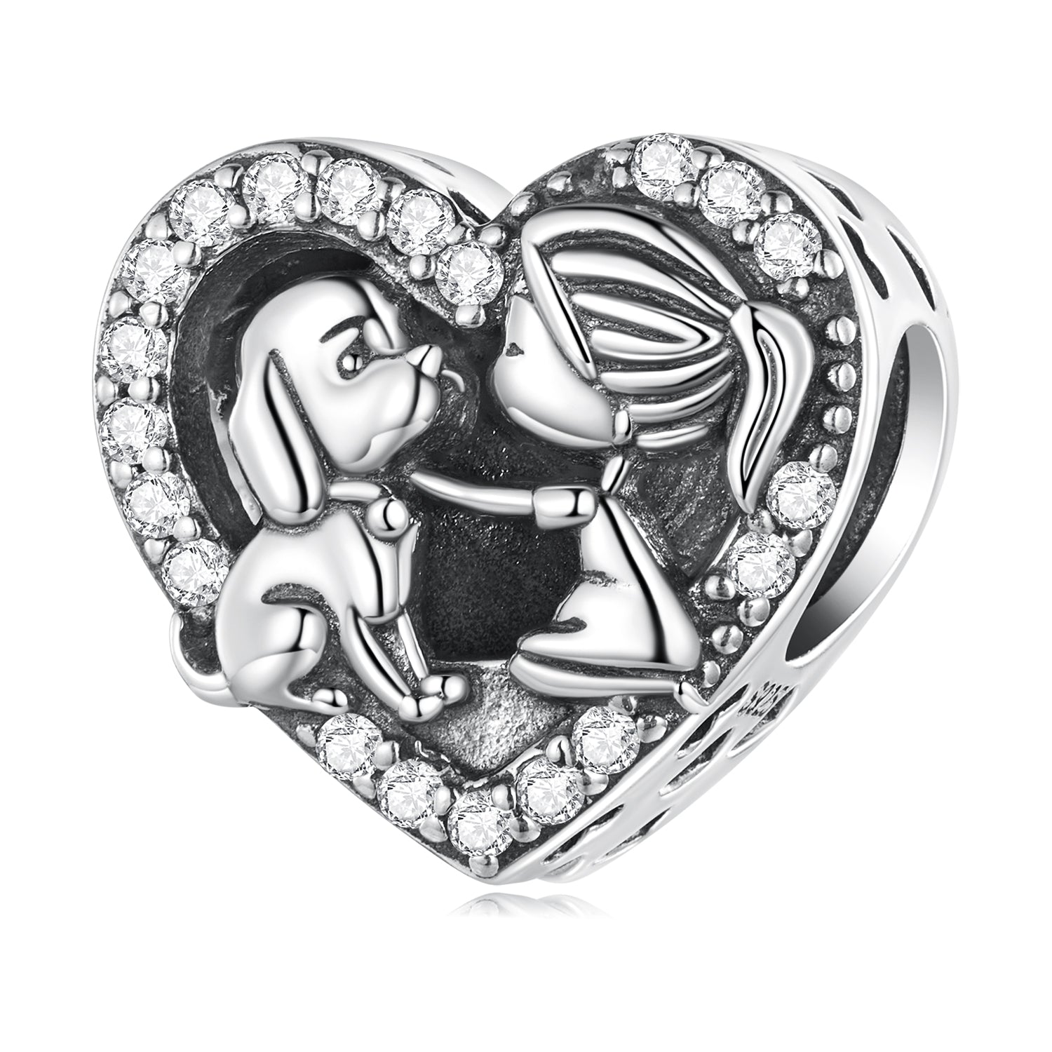 Silver Charm The Girl and The Pet CZ Charm For Sale - sursenso Charm