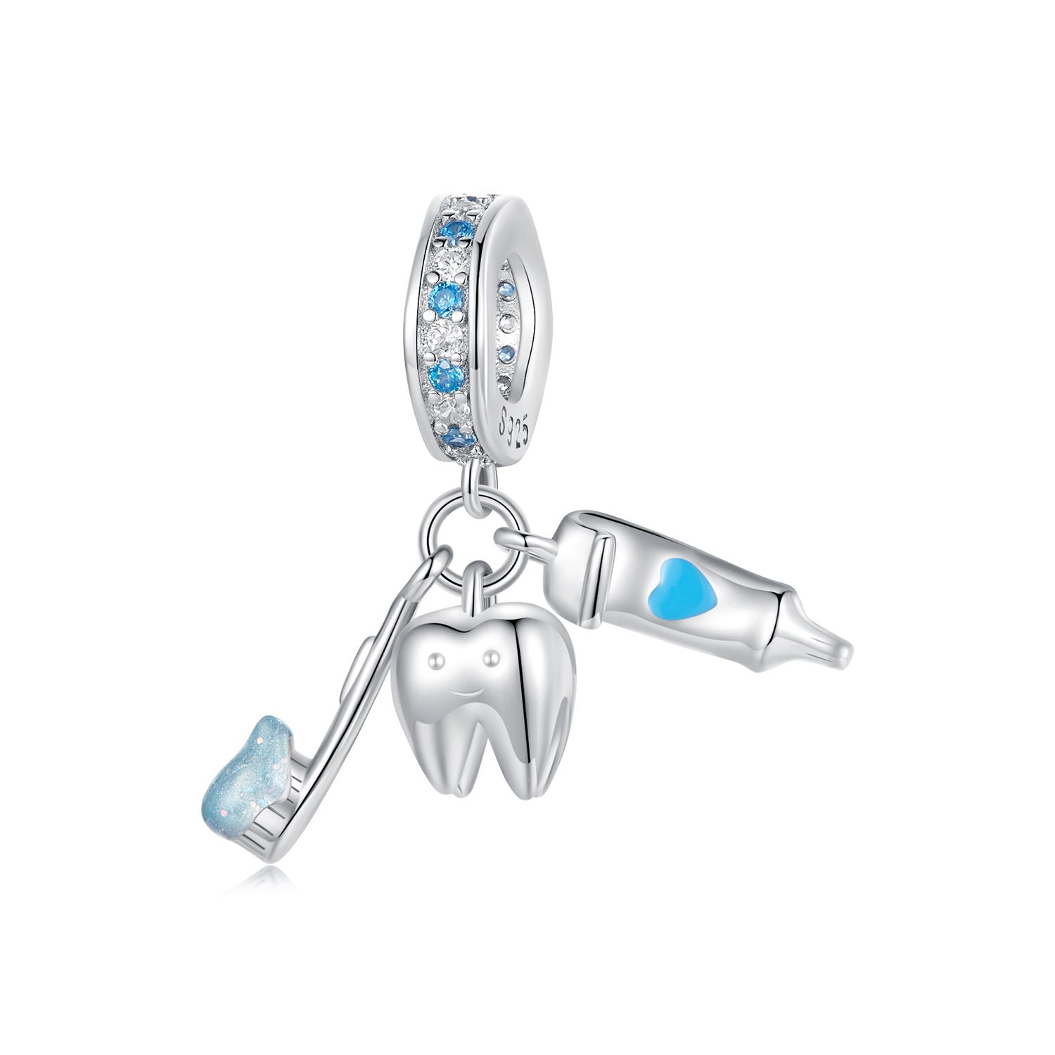 Silver Pendants Three Piece Toothbrush Set CZ Dangle Charm For Sale - sursenso Pendants