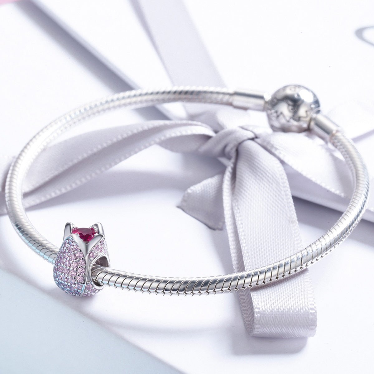 Silver Charm Tulip Flower Pink Crystal CZ Charm For Sale - sursenso Charm