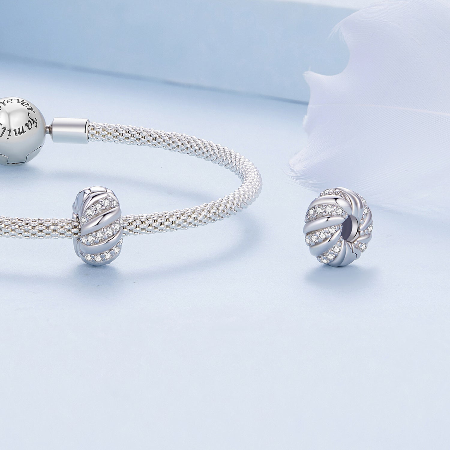 Silver Charm Twist CZ Stopper with Silicone Charm For Sale - sursenso Charm