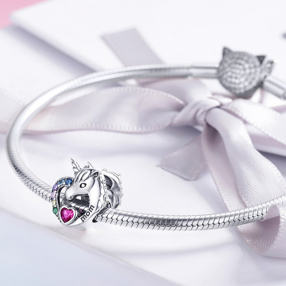 Silver Charm Unicorn Mum Love Red Crystal CZ Charm For Sale - sursenso Charm