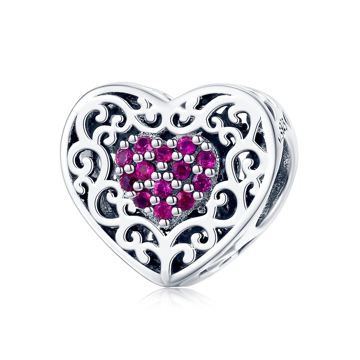 Silver Charm Valentine's Day Love Heart CZ Charm For Sale - sursenso Charm