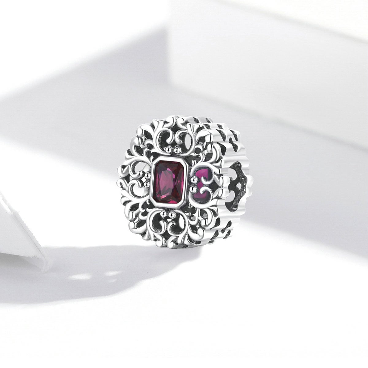 Silver Charm Vintage Pattern Retro Square CZ Charm For Sale - sursenso Charm