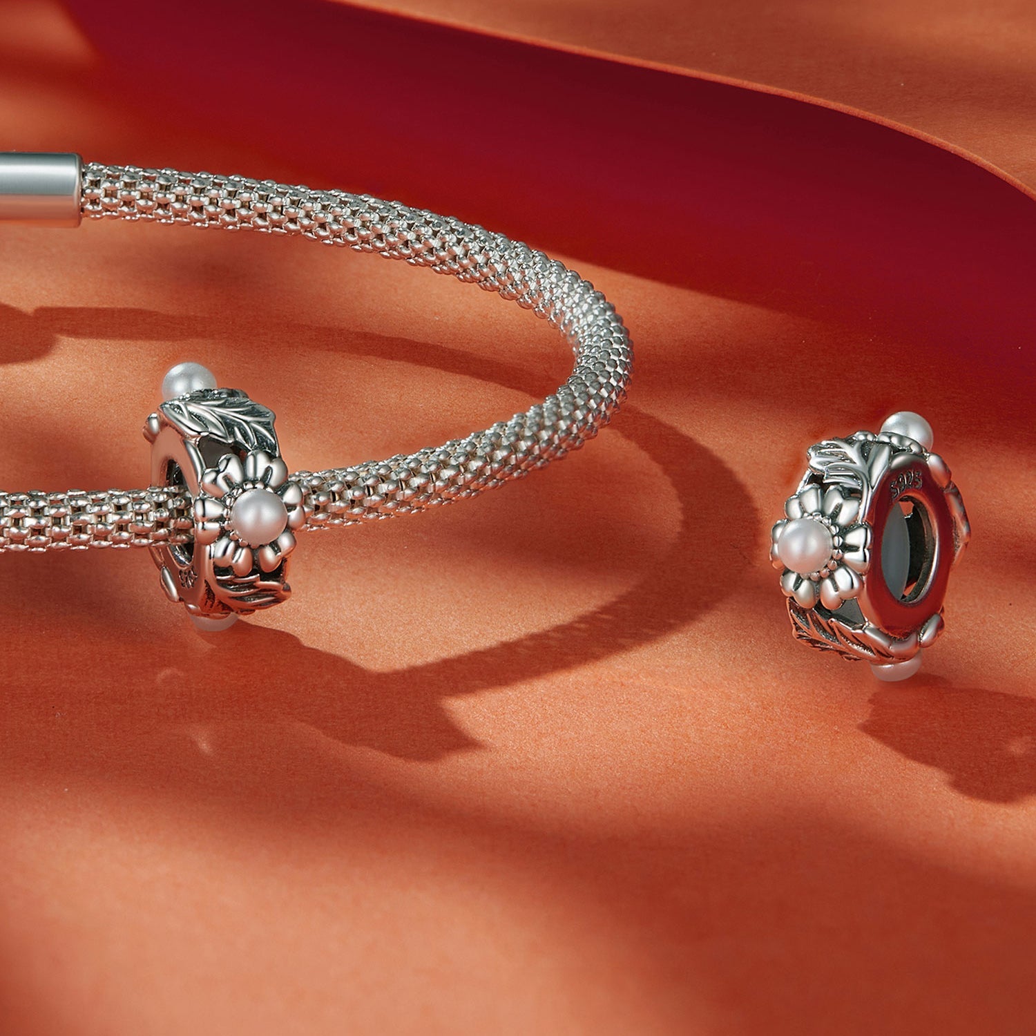 Silver Charm Vintage Vine Flowers Charm For Sale - sursenso Charm