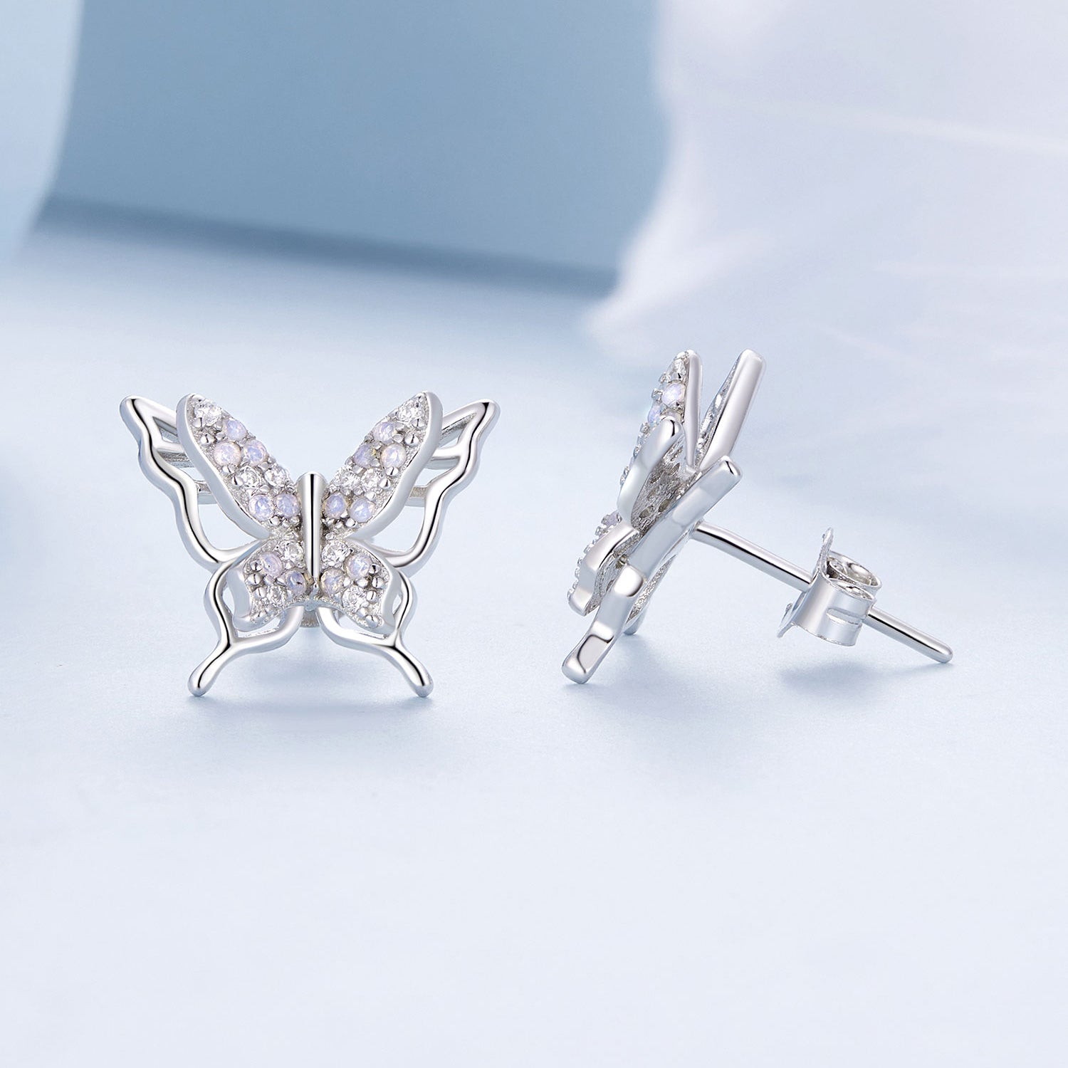 Silver Earrings 3D Butterfly CZ Stud Earrings For Sale - sursenso Earring