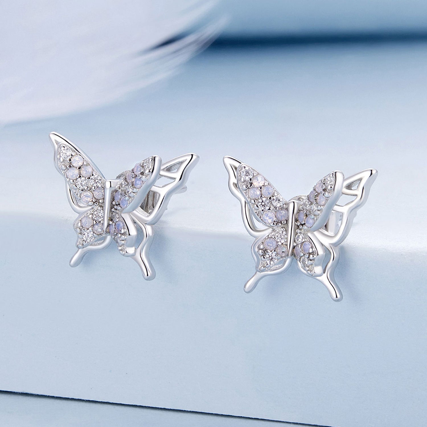 Silver Earrings 3D Butterfly CZ Stud Earrings For Sale - sursenso Earring