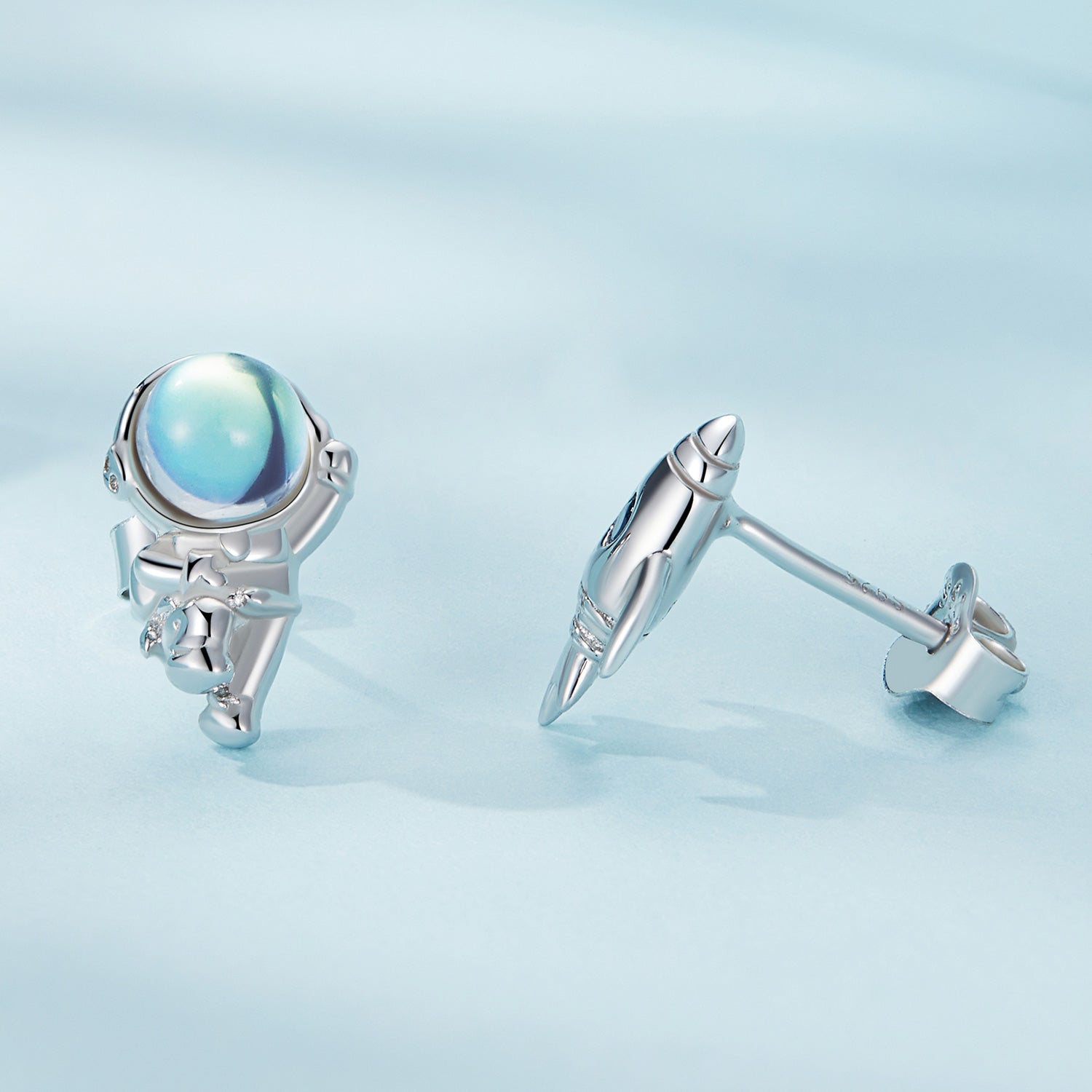 Silver Earrings Astronaut Spacecraft Asymmetrical CZ Stud Earrings For Sale - sursenso Earring