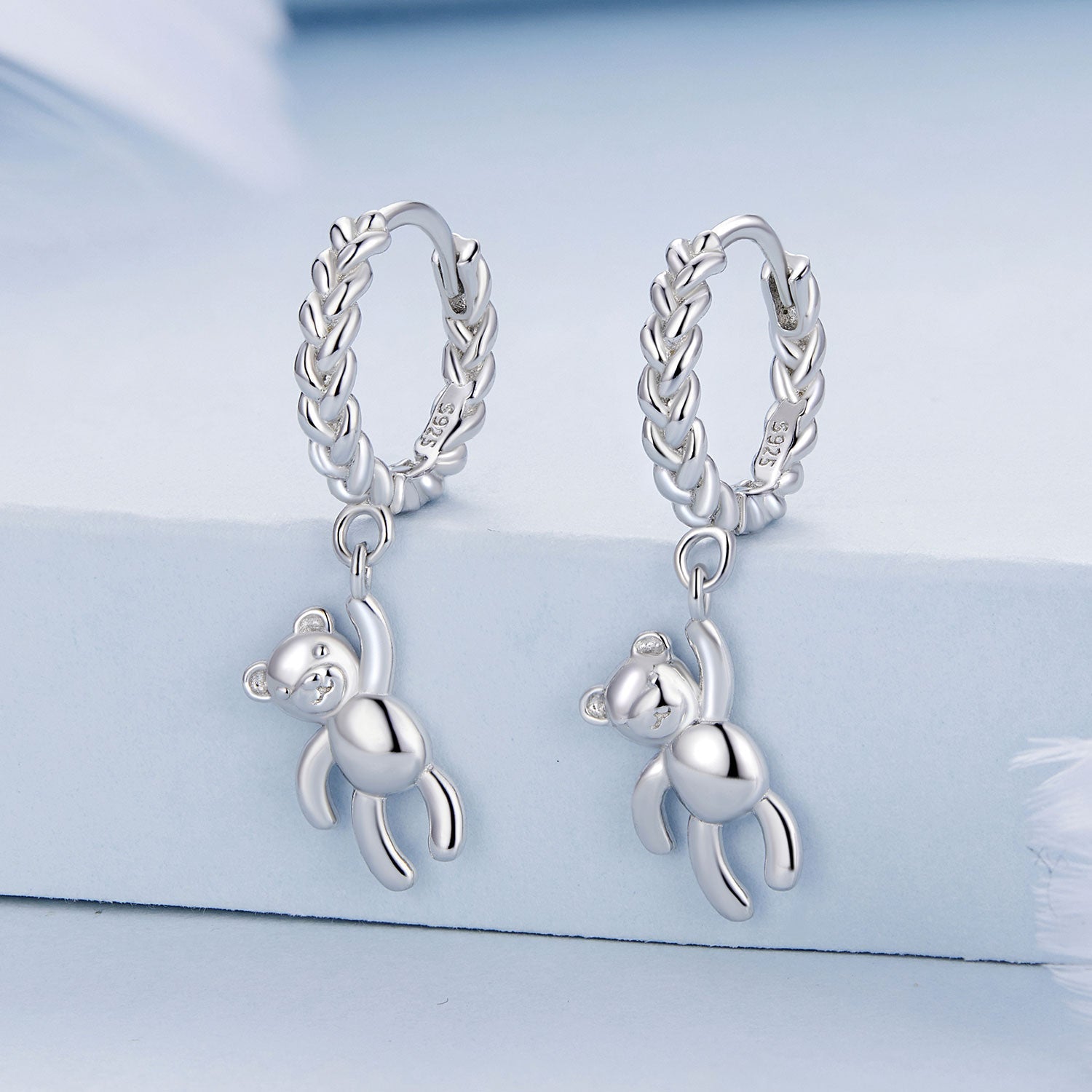 Silver Earrings Bear Twist Pendant Drop Hoop Earrings For Sale - sursenso Earring