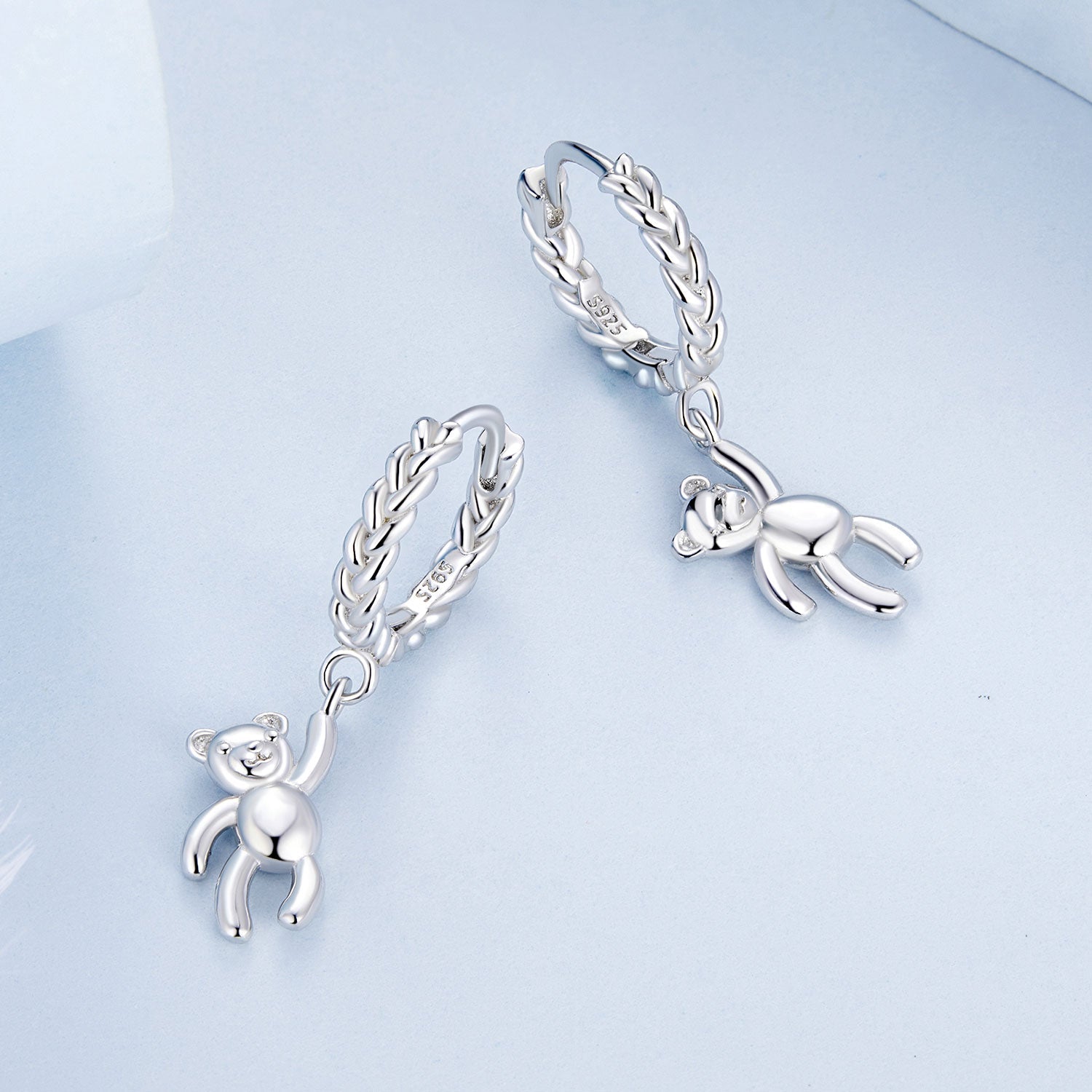 Silver Earrings Bear Twist Pendant Drop Hoop Earrings For Sale - sursenso Earring