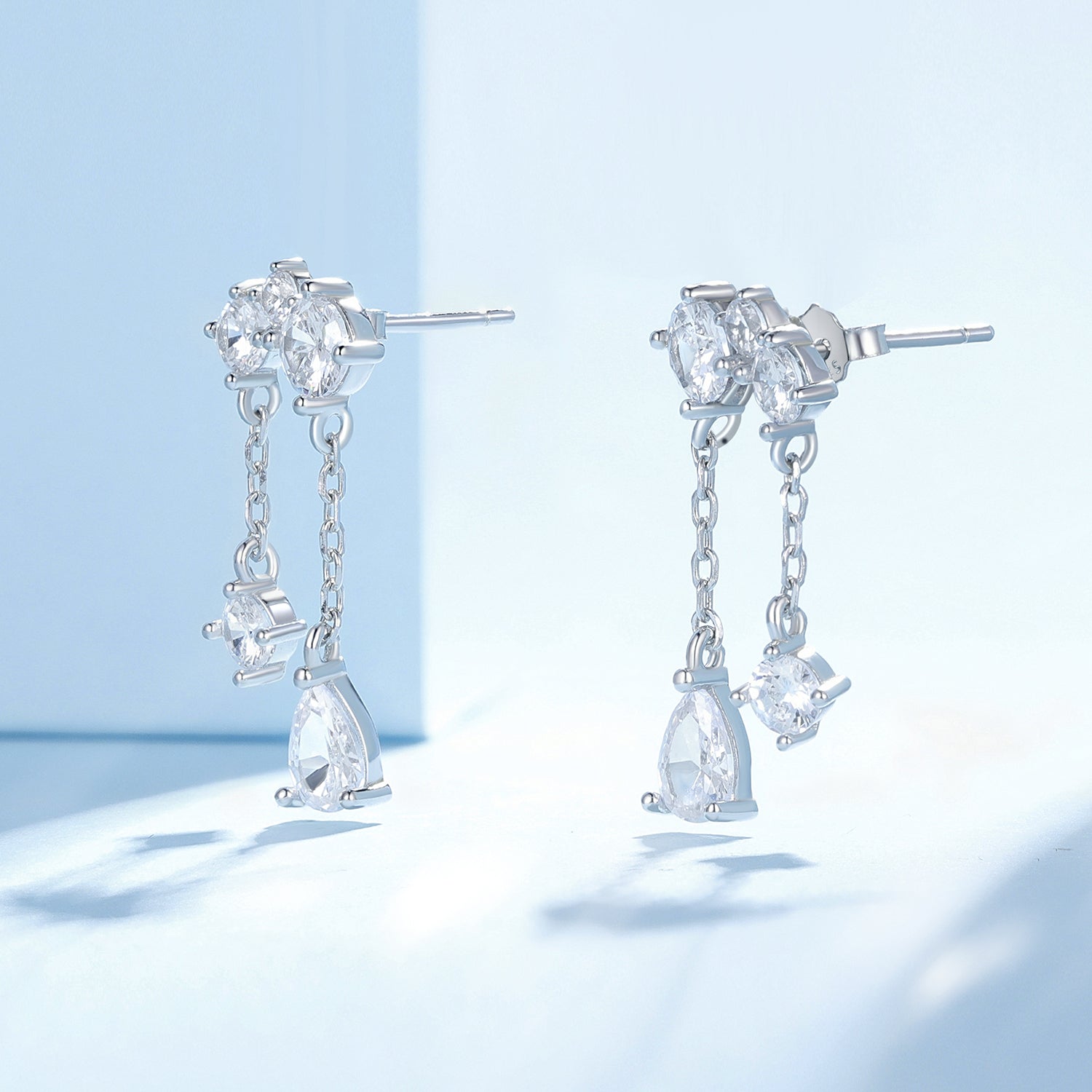 Silver Earrings Bilateral Droplet Sparkle CZ Stud Earrings For Sale - sursenso Earring