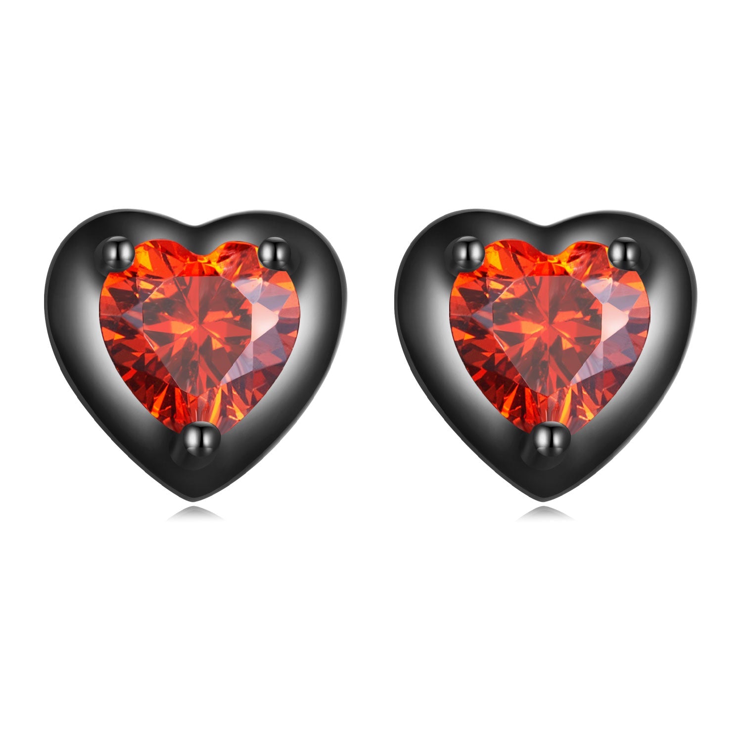 Silver Earrings Black and Red Matching Color Heart CZ Stud Earrings For Sale - sursenso Earring