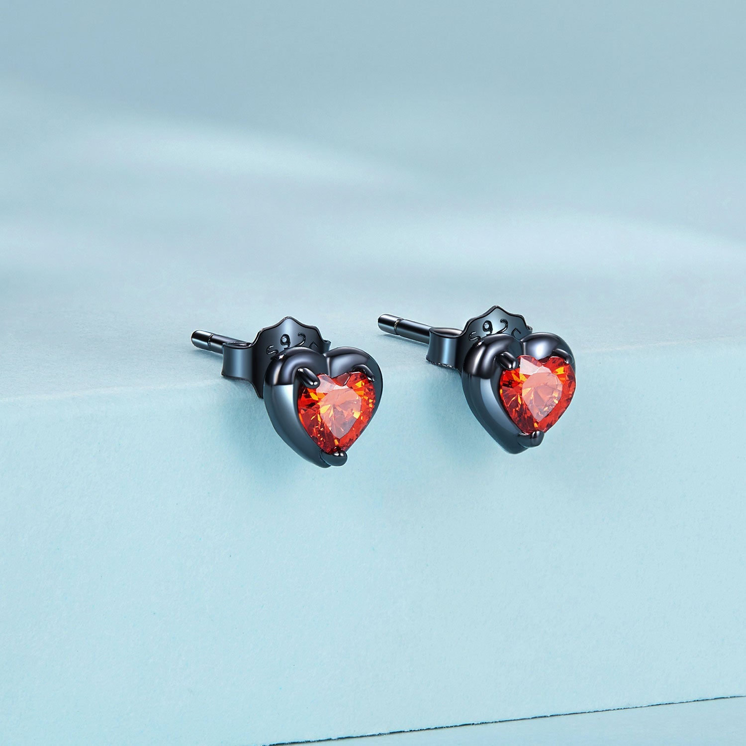 Silver Earrings Black and Red Matching Color Heart CZ Stud Earrings For Sale - sursenso Earring
