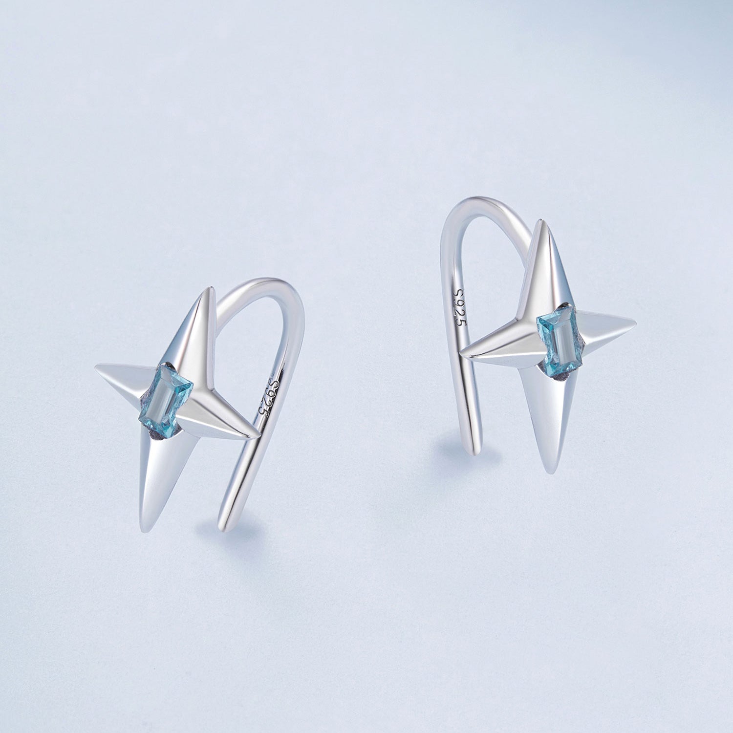 Silver Earrings Blue Curved Meteor CZ Stud Earrings For Sale - sursenso Earring