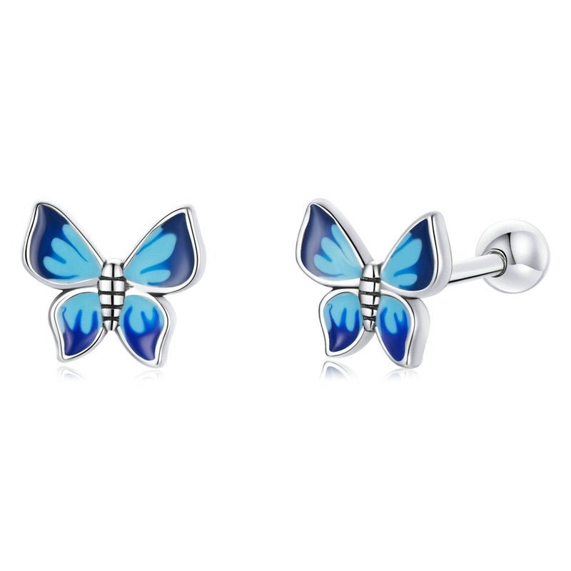 Silver Earrings Blue Enamel Elegant Butterfly Piercing Stud Earrings For Sale - sursenso Earring