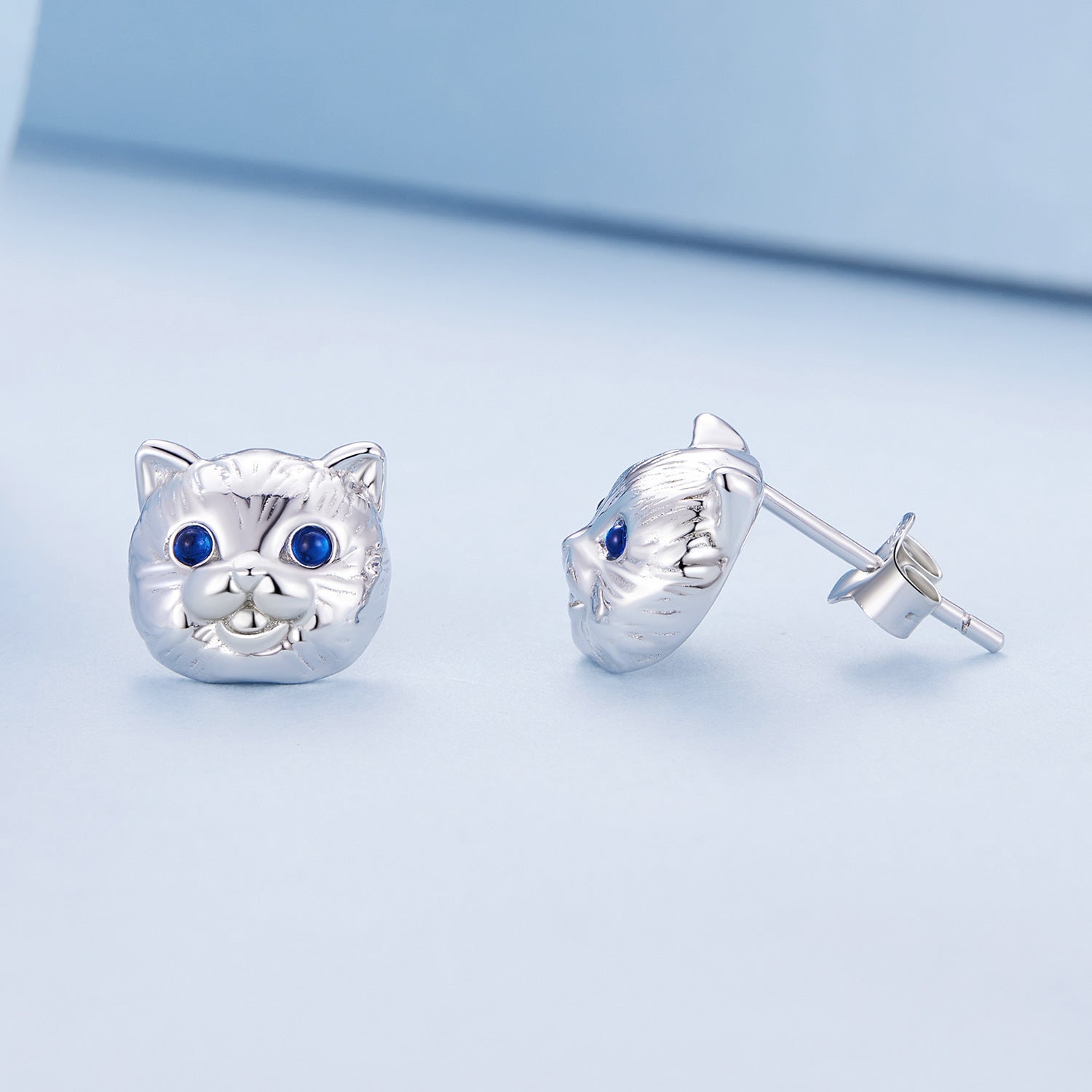 Silver Earrings Blue Eyes Kitten Stud Earrings For Sale - sursenso Earring