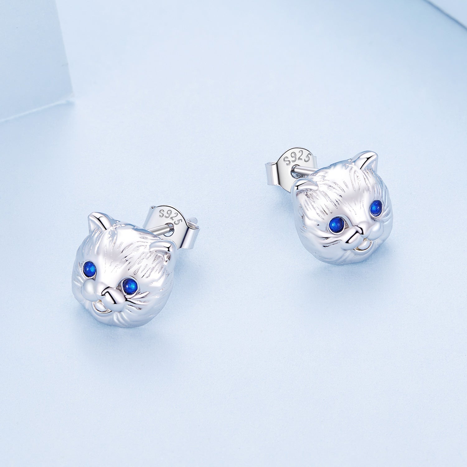 Silver Earrings Blue Eyes Kitten Stud Earrings For Sale - sursenso Earring