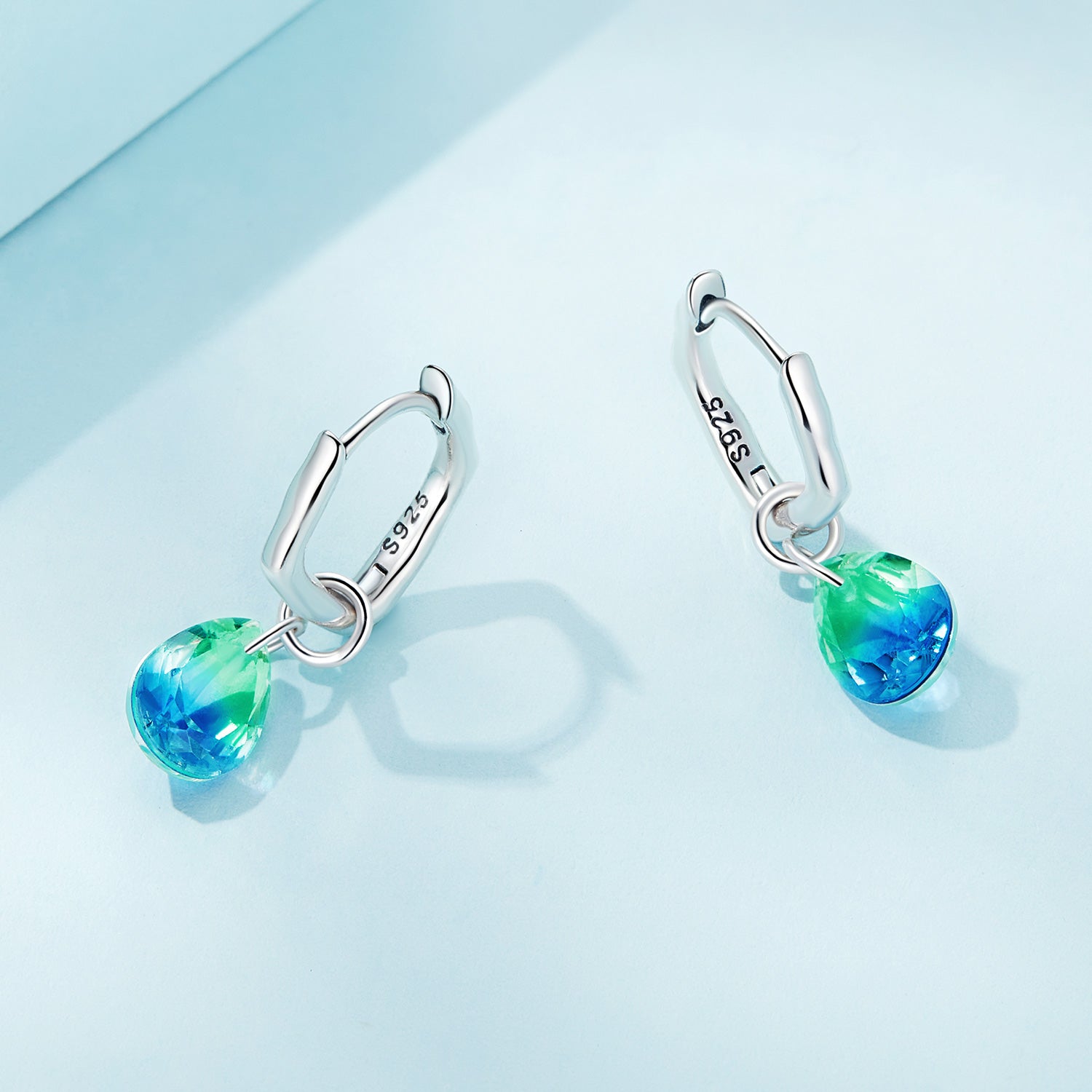 Silver Earrings Blue Green Water Drop Hoop Earrings For Sale - sursenso Earring