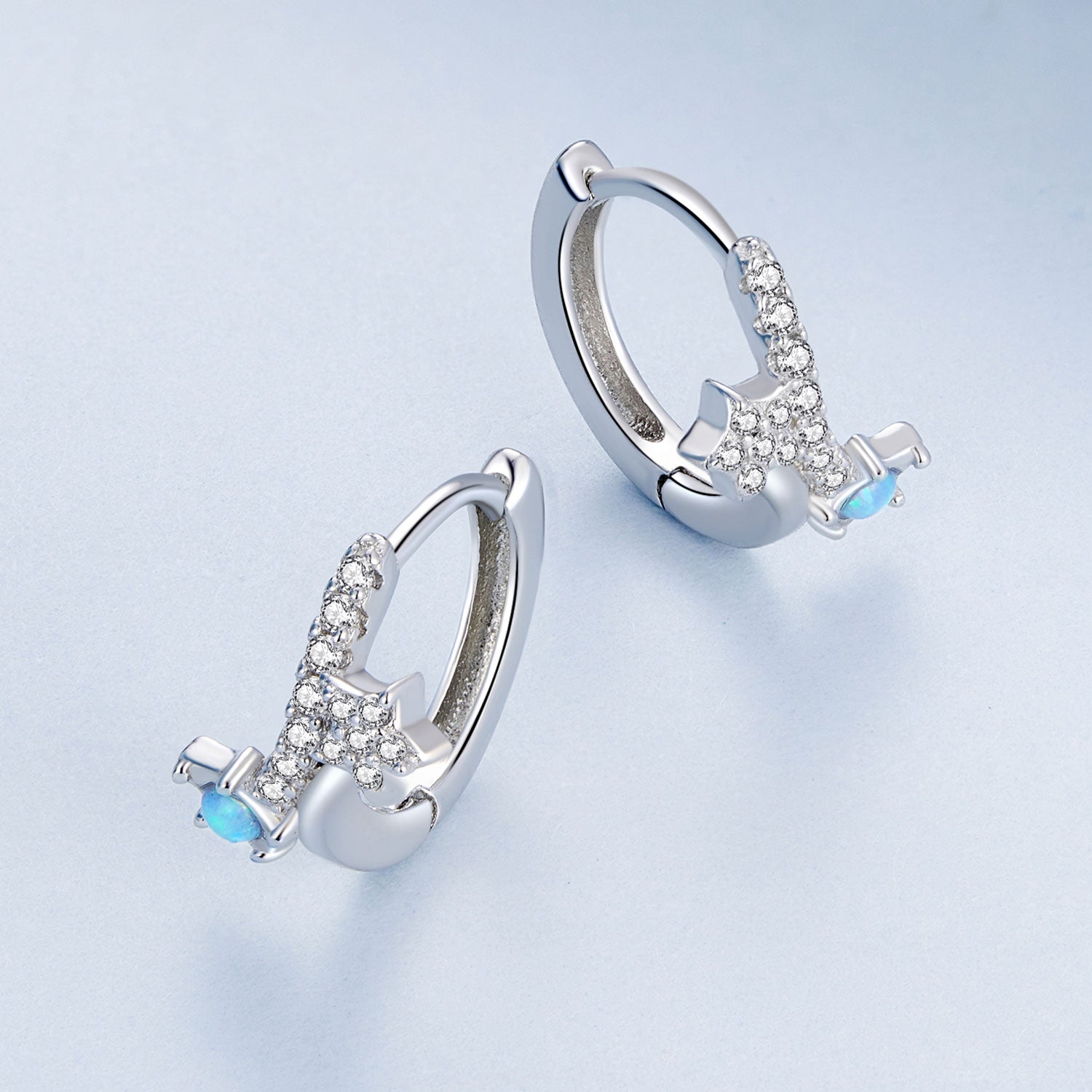 Silver Earrings Blue Meteor CZ Hoop Earrings For Sale - sursenso Earring