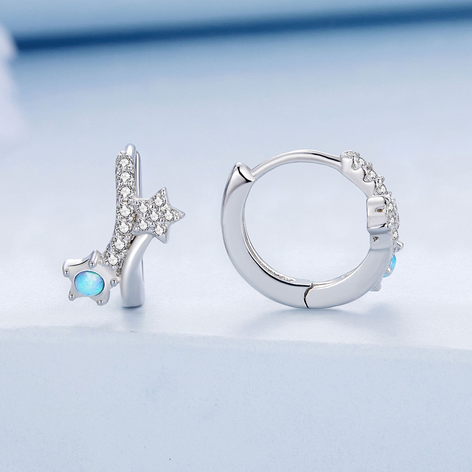 Silver Earrings Blue Meteor CZ Hoop Earrings For Sale - sursenso Earring