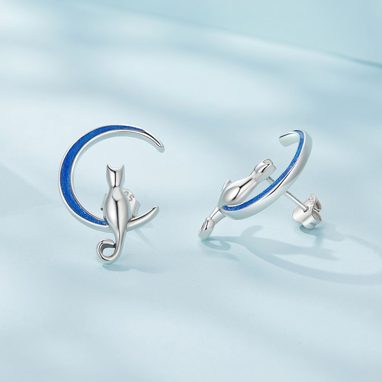 Silver Earrings Blue Moon Cat Stud Earrings For Sale - sursenso Earring