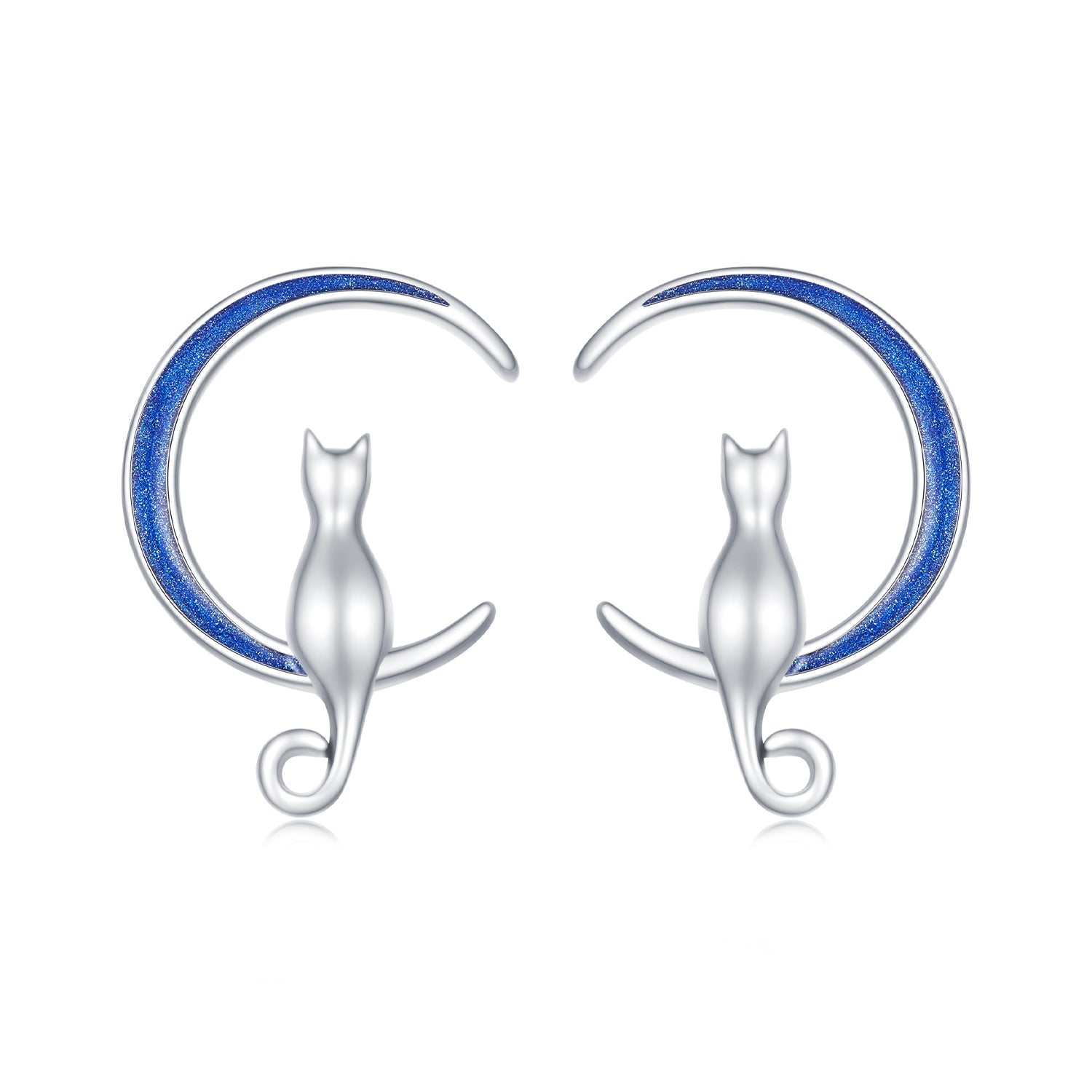 Silver Earrings Blue Moon Cat Stud Earrings For Sale - sursenso Earring