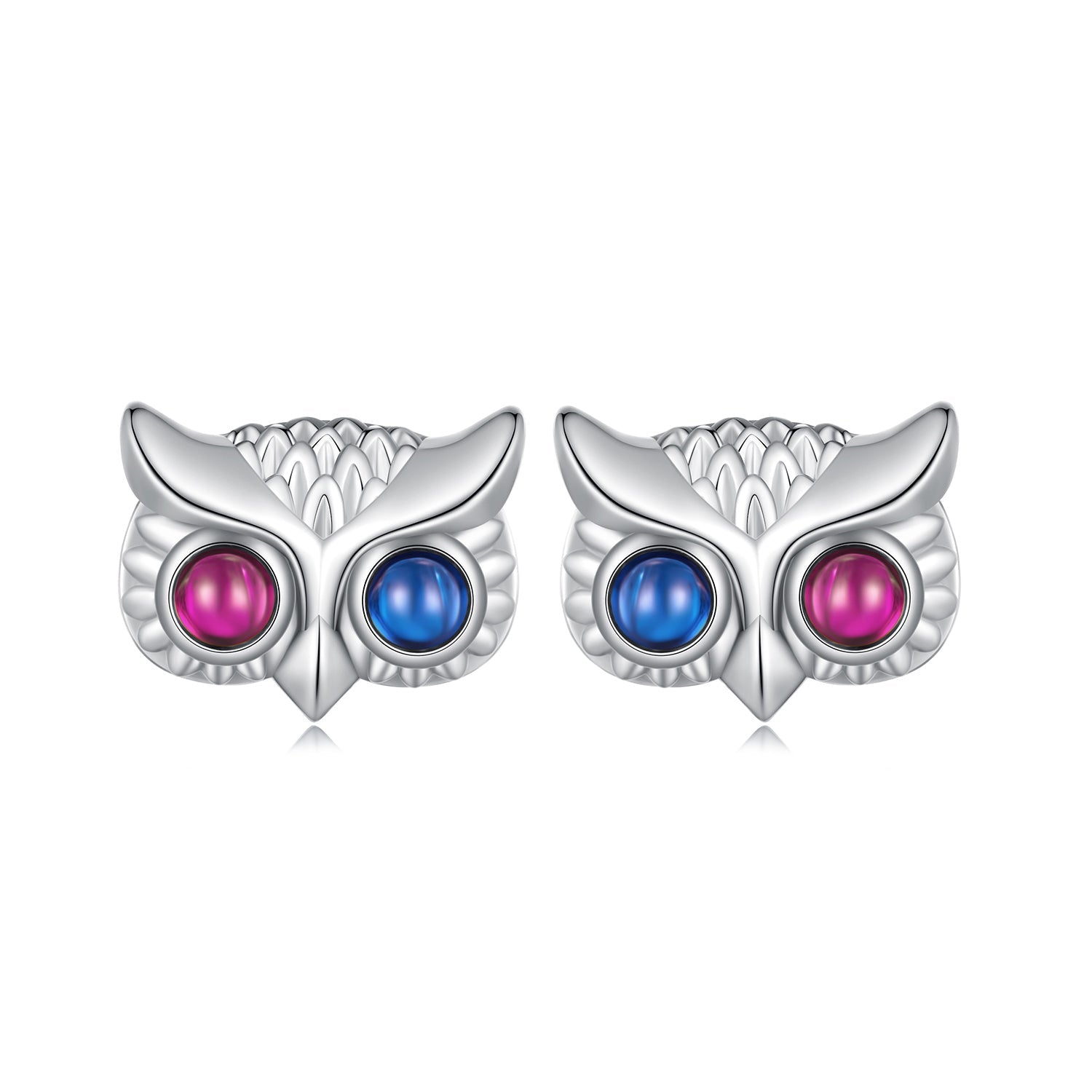 Silver Earrings Blue Red Eyes Owl Stud Earrings For Sale - sursenso Earring