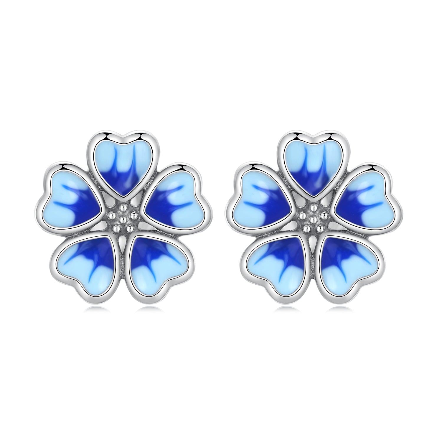 Silver Earrings Bright Blue Flowers Stud Earrings For Sale - sursenso Earring