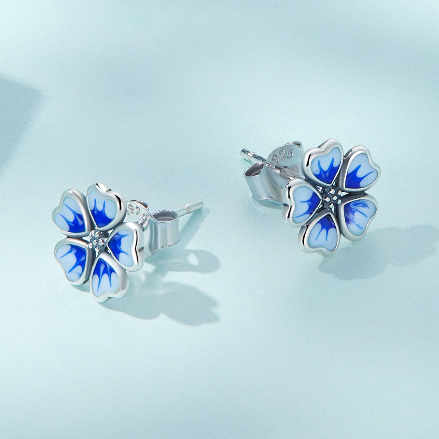 Silver Earrings Bright Blue Flowers Stud Earrings For Sale - sursenso Earring