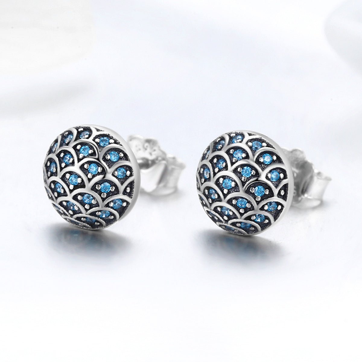 Silver Earrings Brilliant Blue Sea Wave CZ Stud Earrings For Sale - sursenso Earring