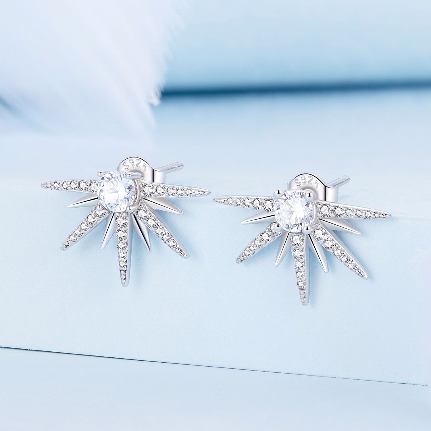 Silver Earrings Brilliant Starburst CZ Stud Earrings For Sale - sursenso Earring
