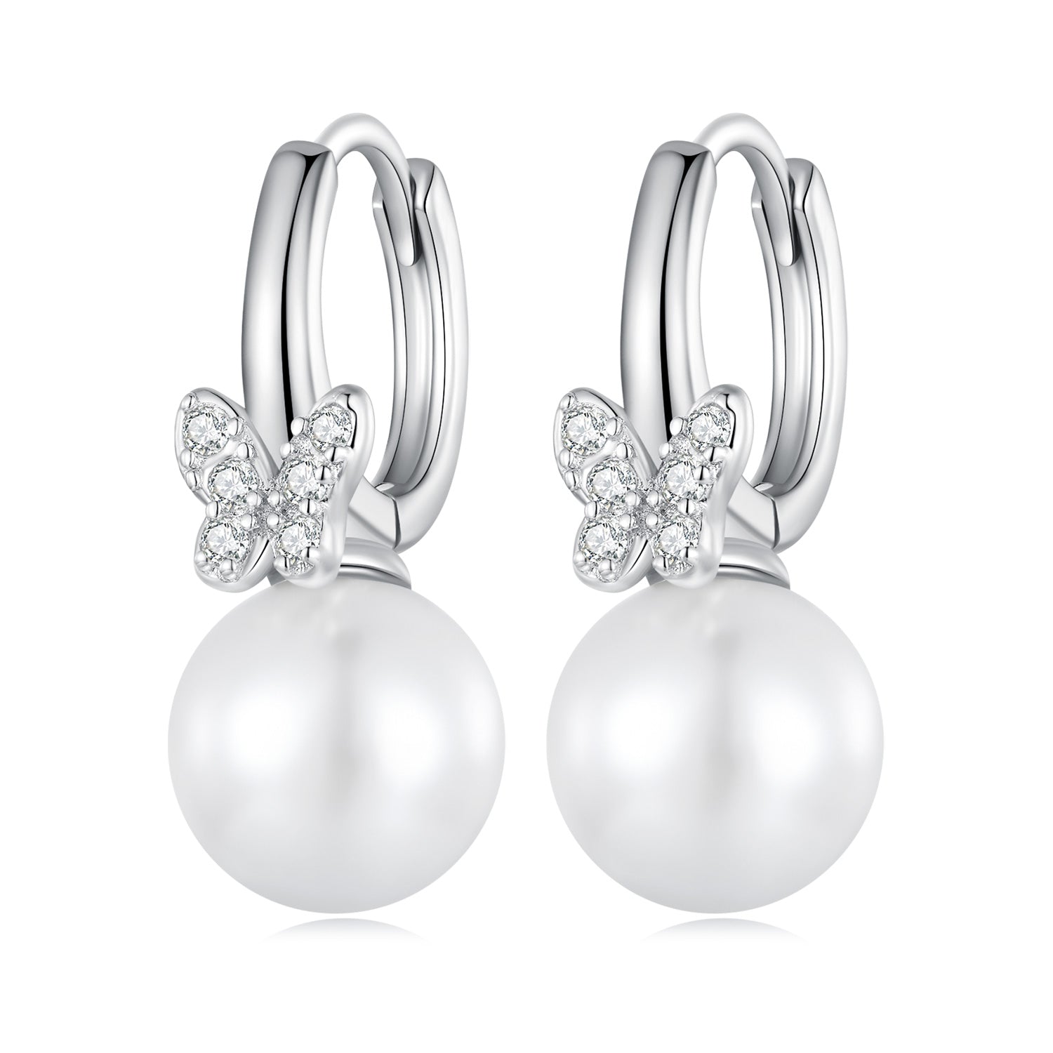 Silver Earrings Butterfly Shell Pearl CZ Hoop Earrings For Sale - sursenso Earring