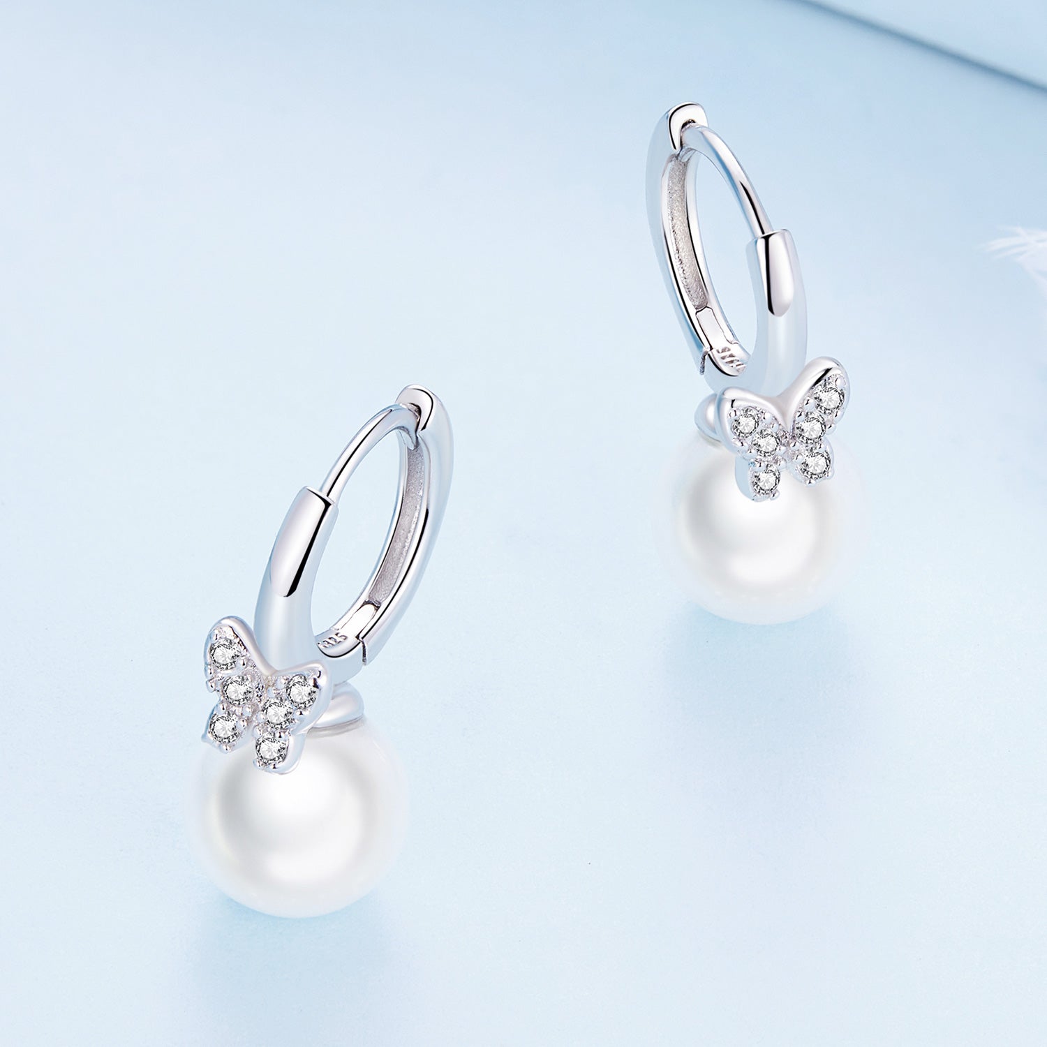 Silver Earrings Butterfly Shell Pearl CZ Hoop Earrings For Sale - sursenso Earring