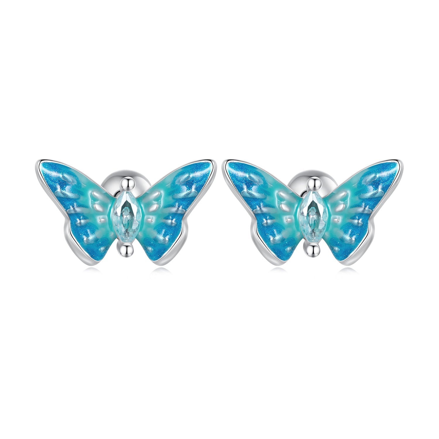 Silver Earrings Clear Blue Butterfly CZ Stud Earrings For Sale - sursenso Earring