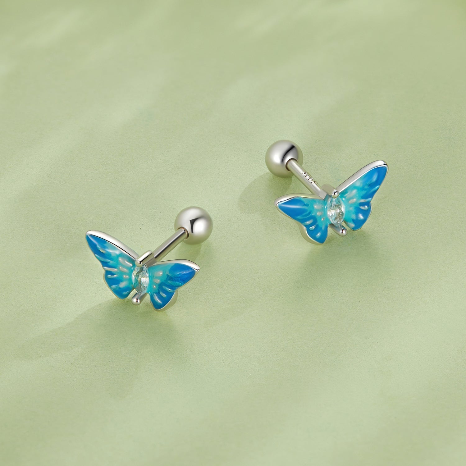 Silver Earrings Clear Blue Butterfly CZ Stud Earrings For Sale - sursenso Earring