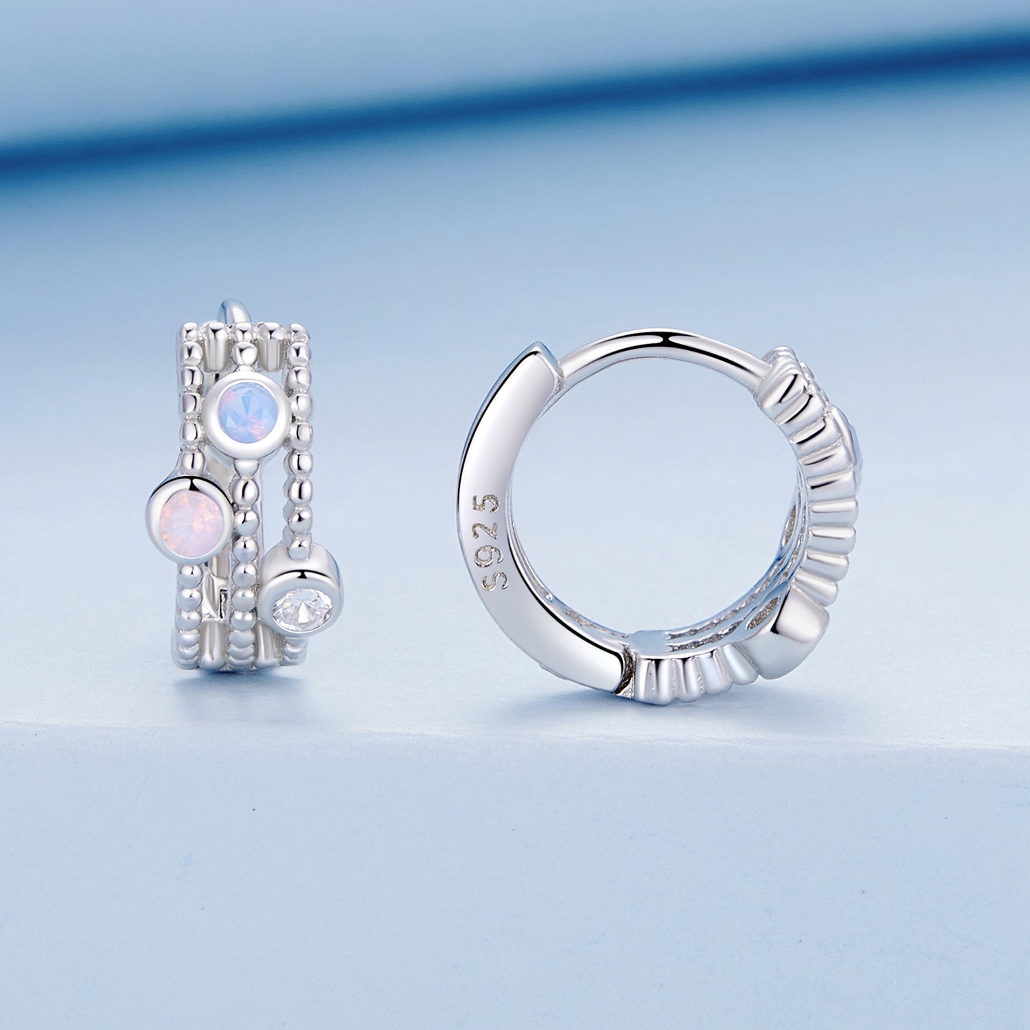 Silver Earrings Color Dot CZ Hoop Earrings For Sale - sursenso Earring