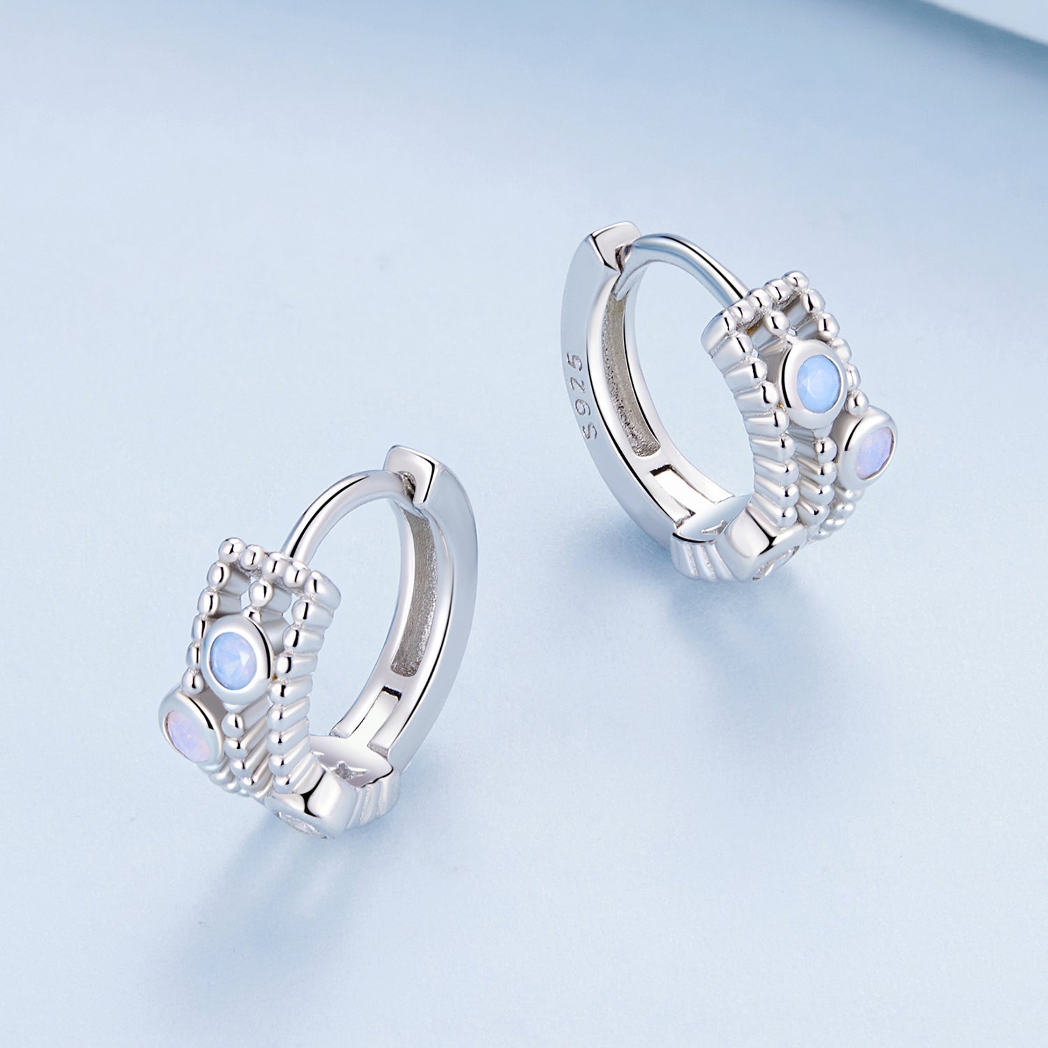 Silver Earrings Color Dot CZ Hoop Earrings For Sale - sursenso Earring