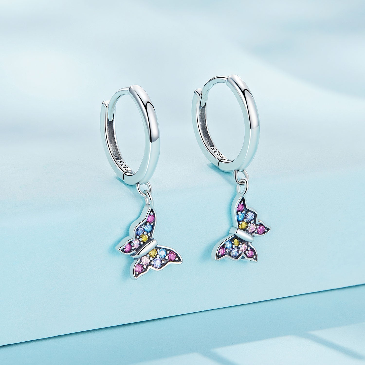 Silver Earrings Colorful Butterfly CZ Hoop Earrings For Sale - sursenso Earring